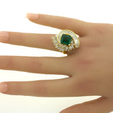Emerald Diamond Cascade 18k Yellow Gold Pendant & Ring
