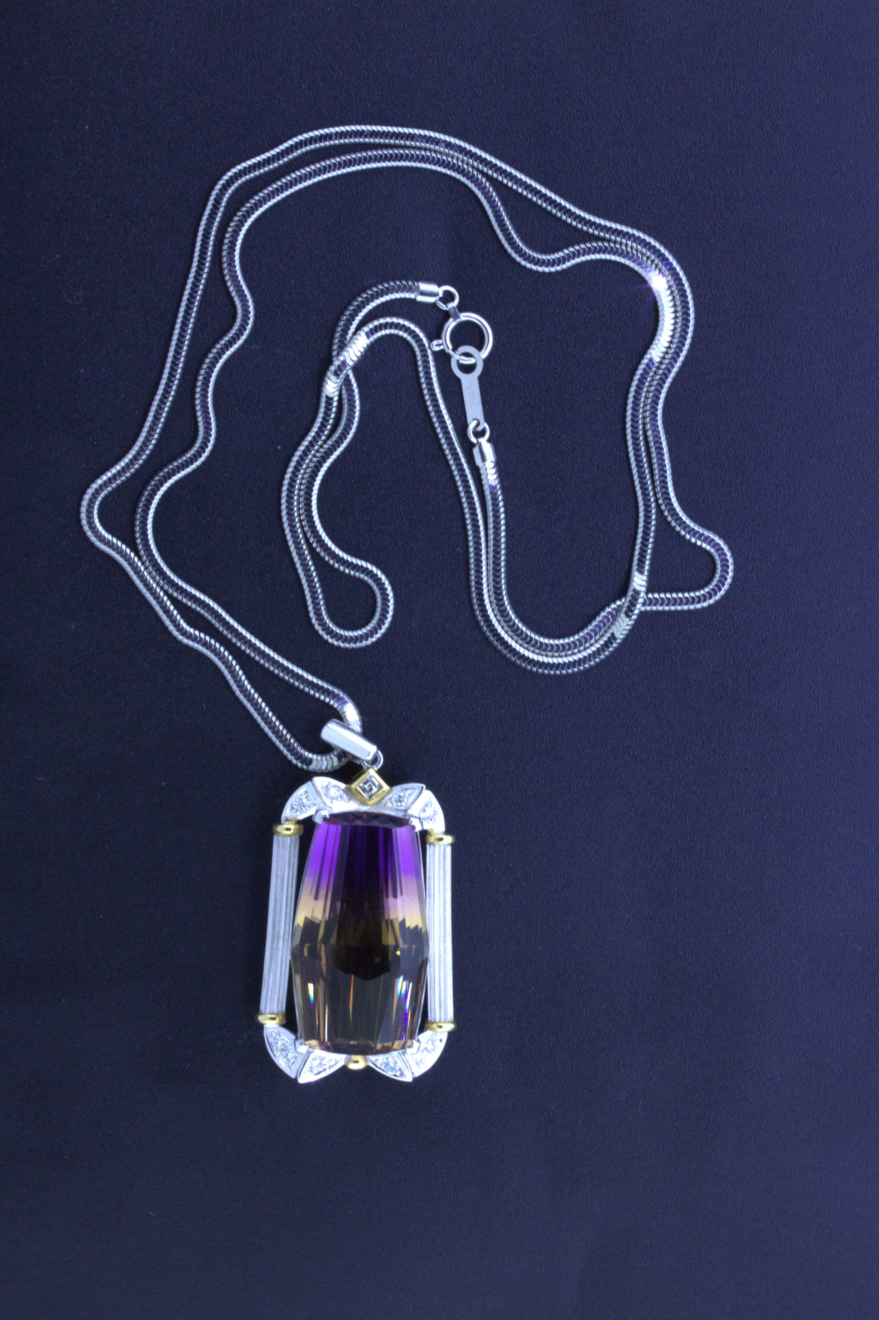 30.53 Carat Ametrine Diamond Platinum Pendant