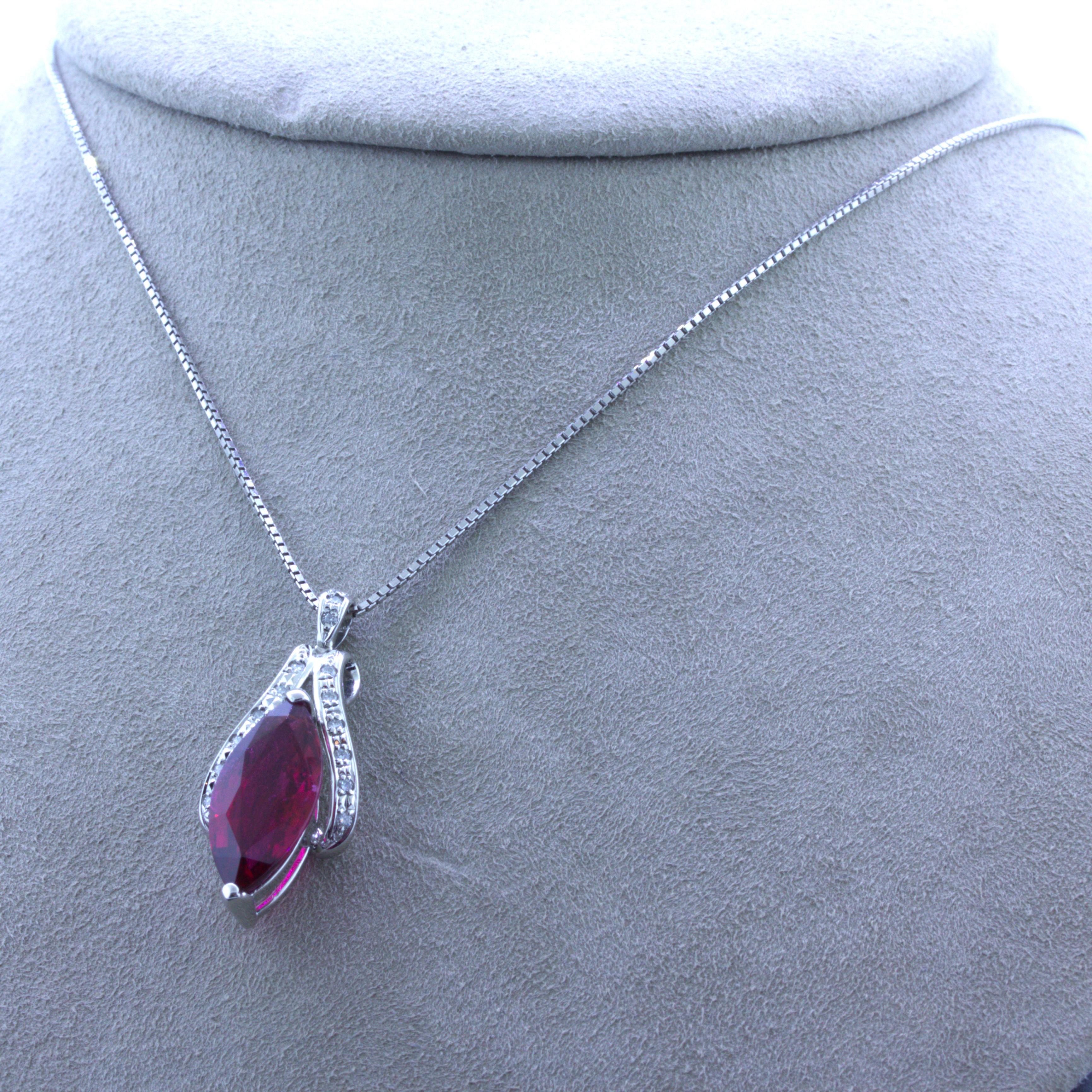 6.42 Carat Rubellite Tourmaline Diamond Platinum Pendant