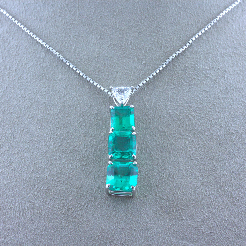 Emerald Diamond Triple-Drop Platinum Pendant