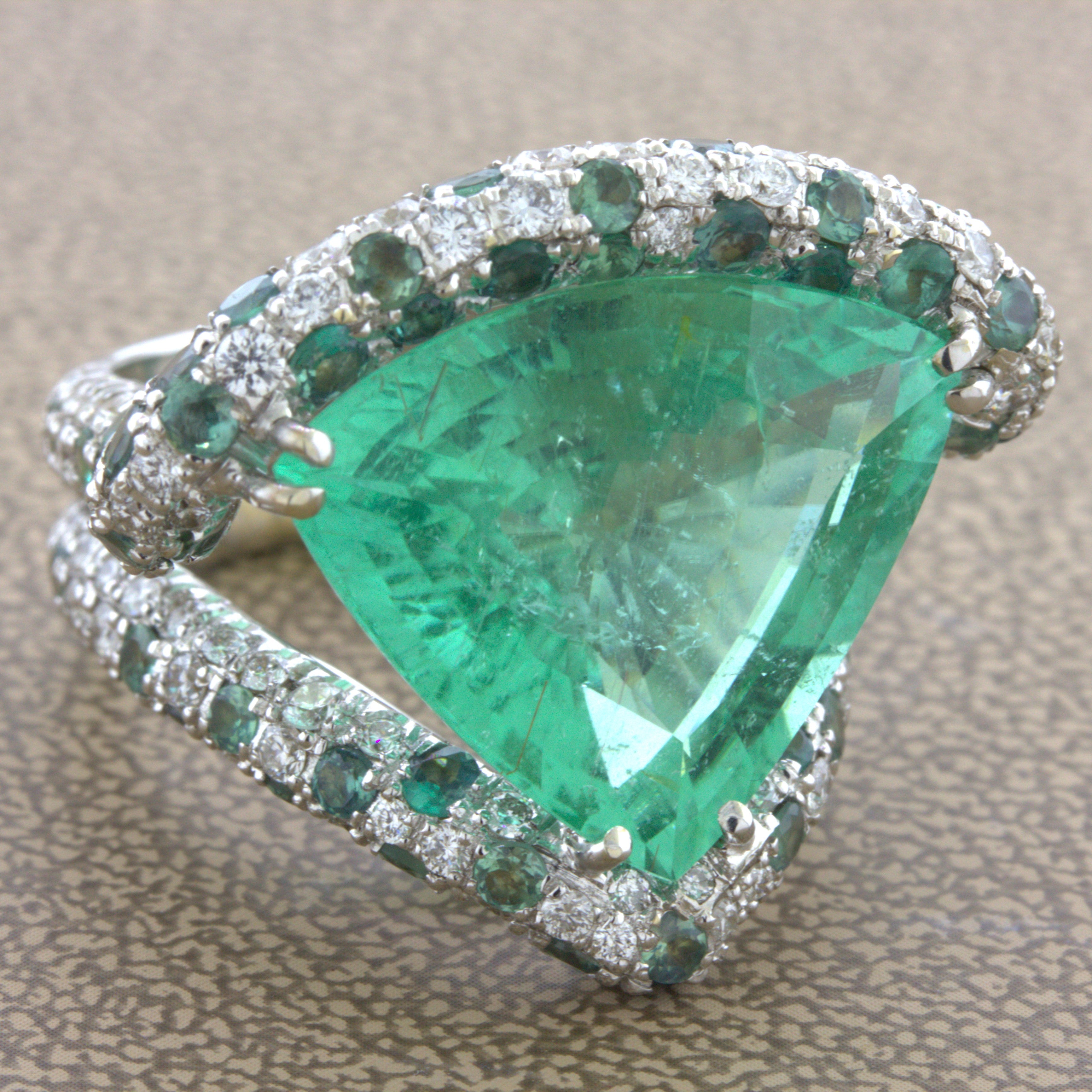 28.41 Carat Paraiba Tourmaline Diamond Alexandrite 18K White Gold Cocktail Ring