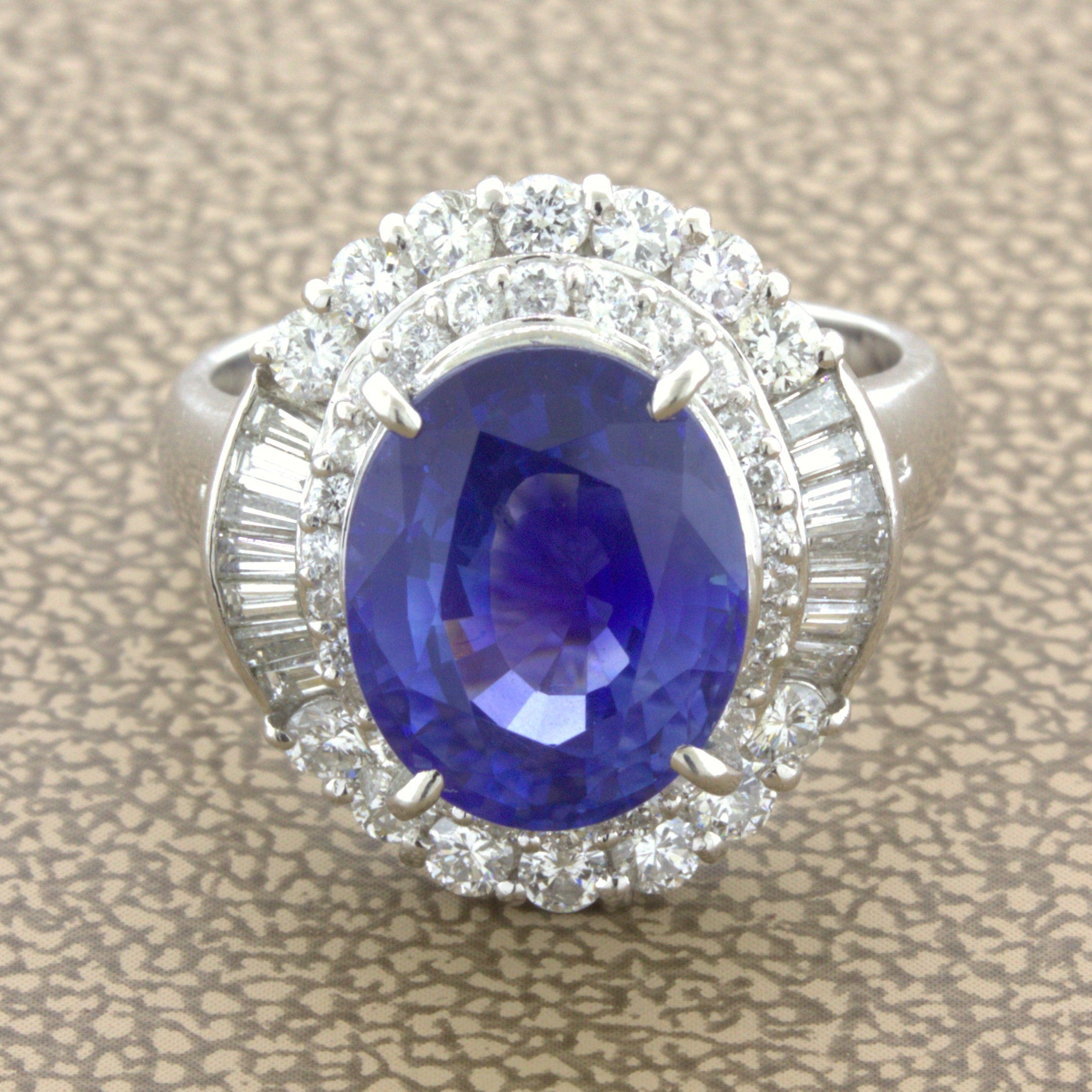 5.07 Carat Blue Sapphire Diamond Platinum Ring