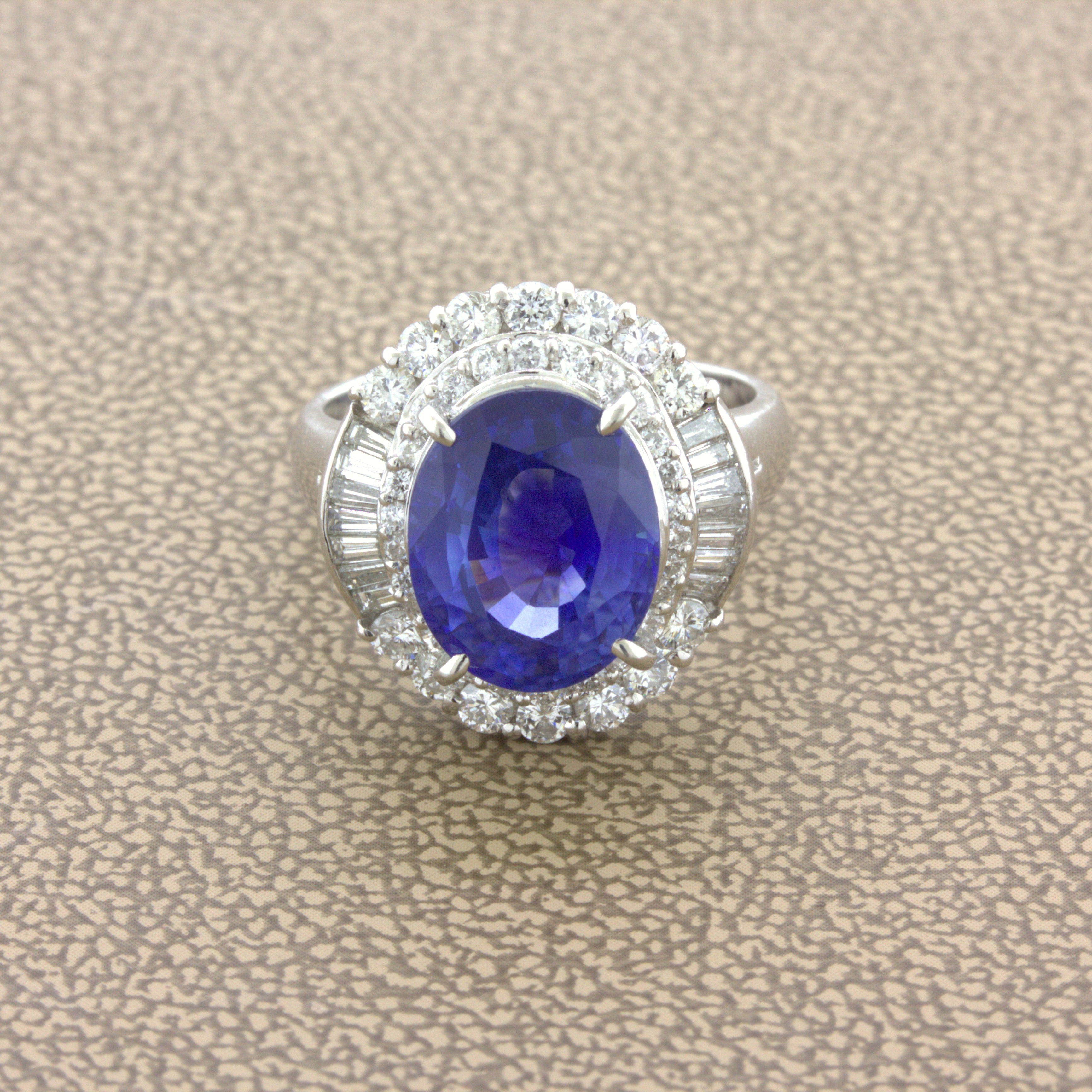 5.07 Carat Blue Sapphire Diamond Platinum Ring