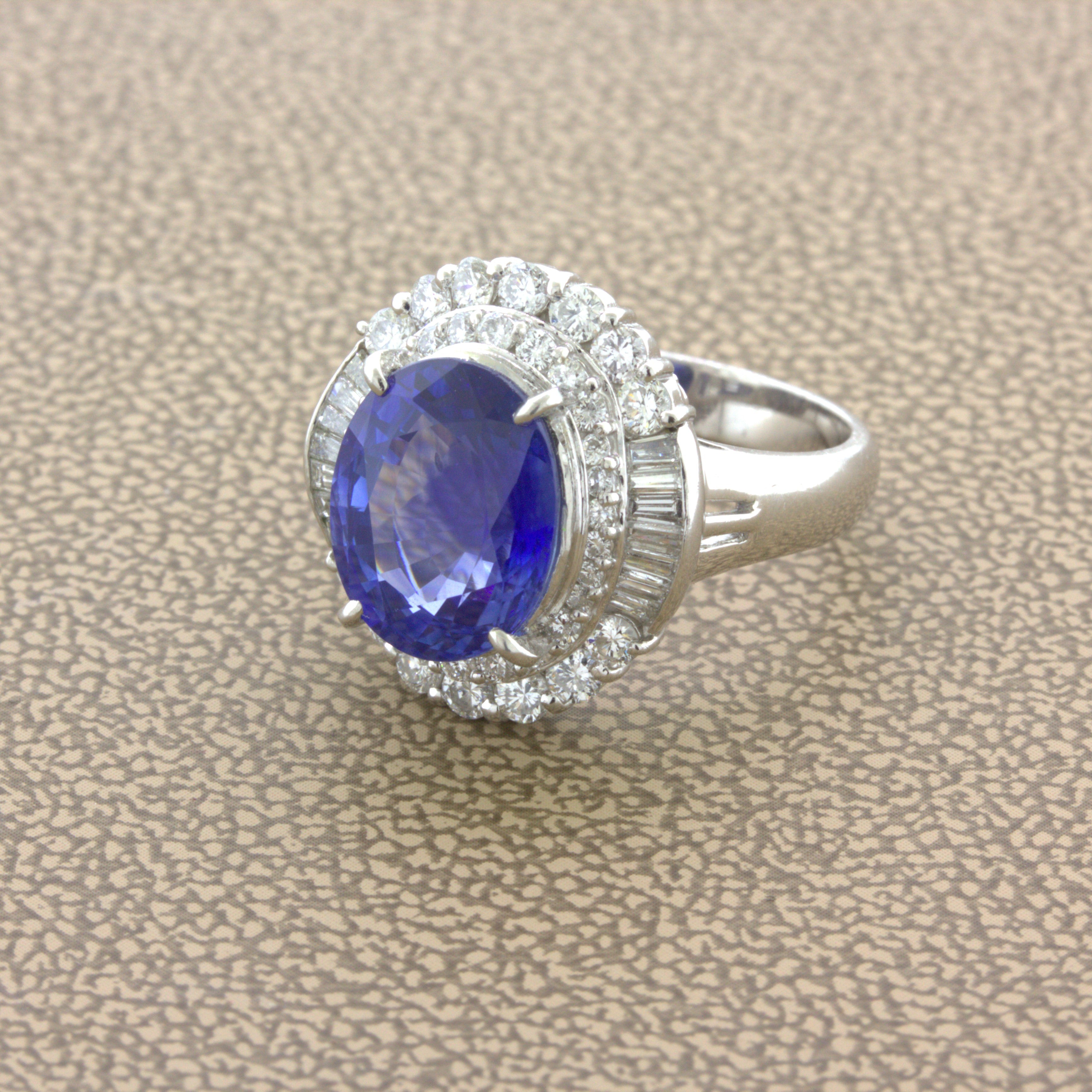 5.07 Carat Blue Sapphire Diamond Platinum Ring