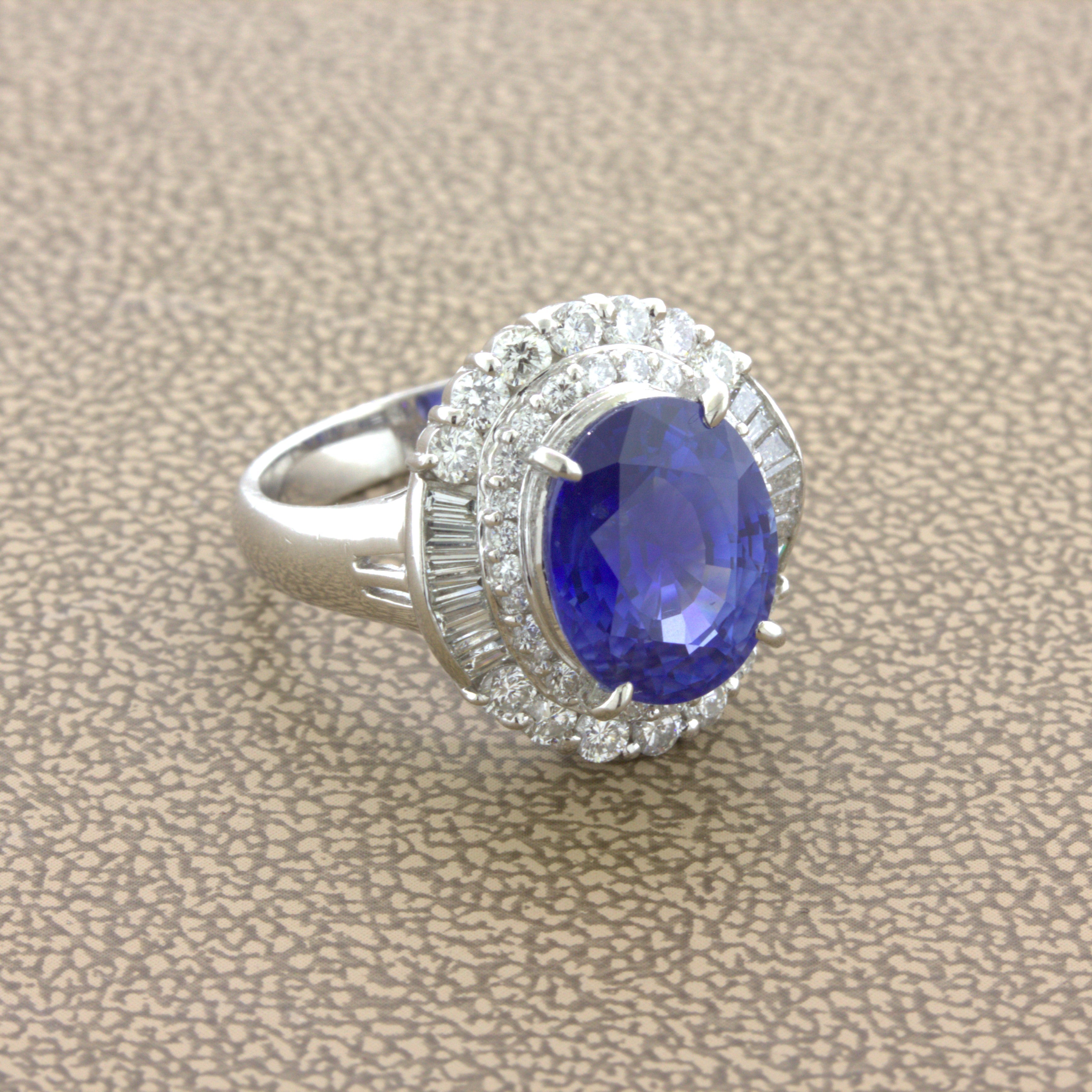 5.07 Carat Blue Sapphire Diamond Platinum Ring