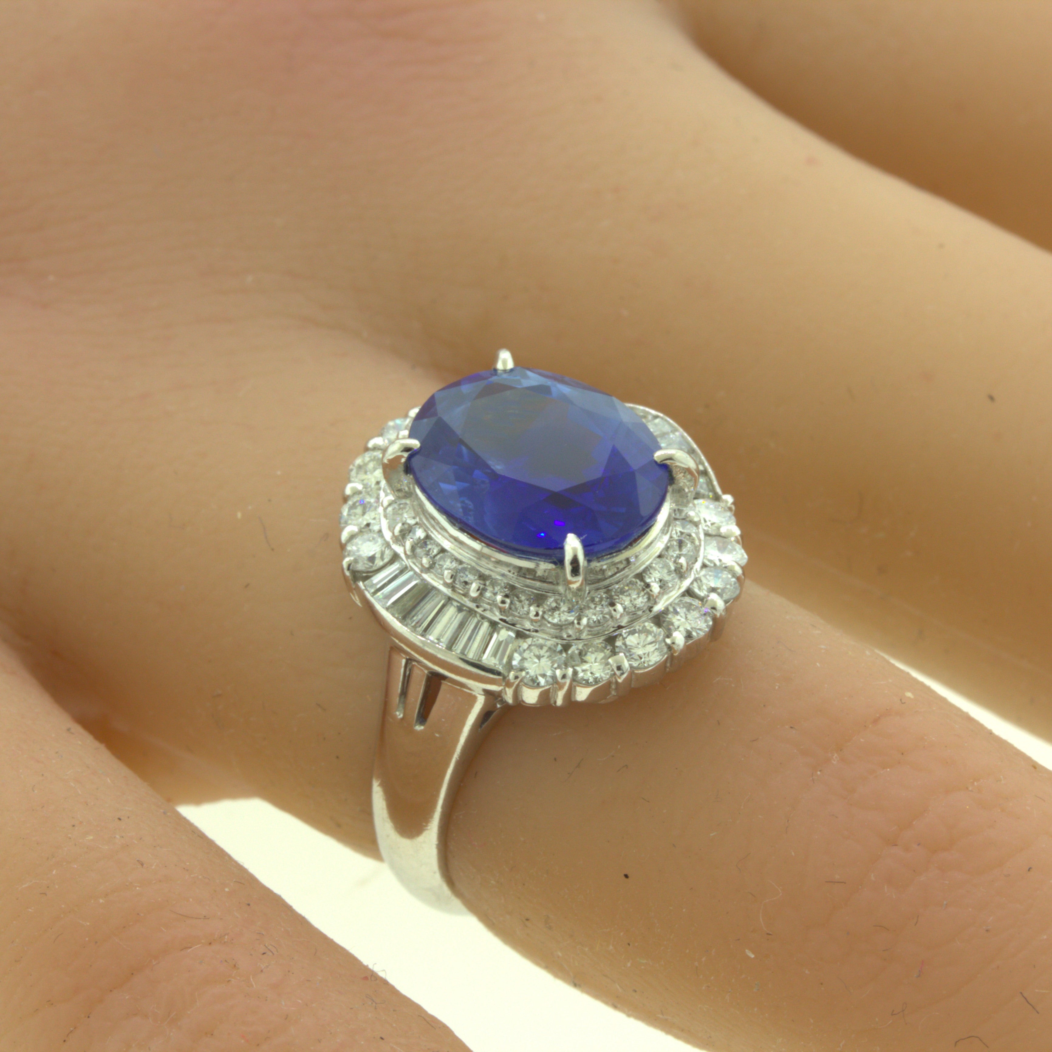 5.07 Carat Blue Sapphire Diamond Platinum Ring