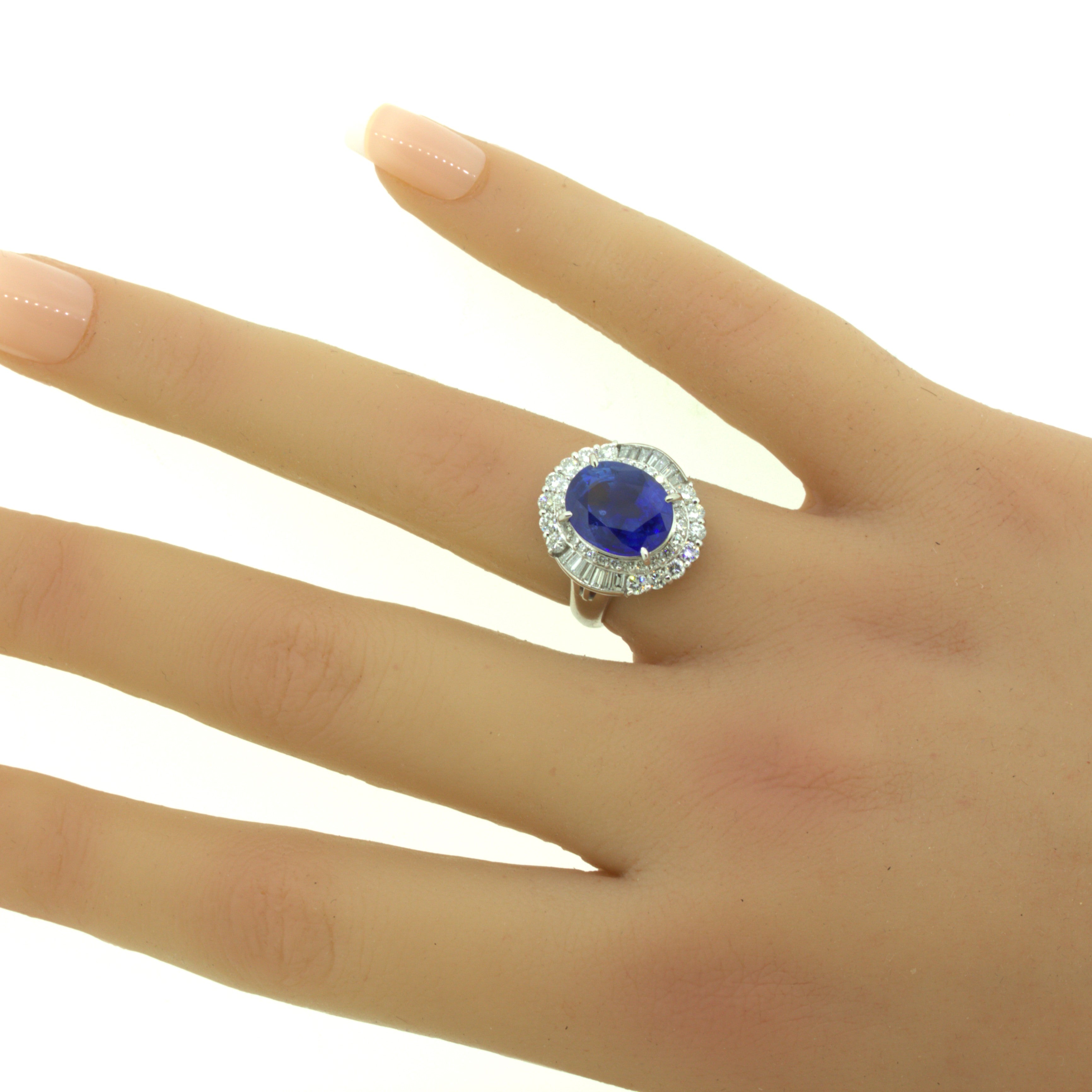 5.07 Carat Blue Sapphire Diamond Platinum Ring