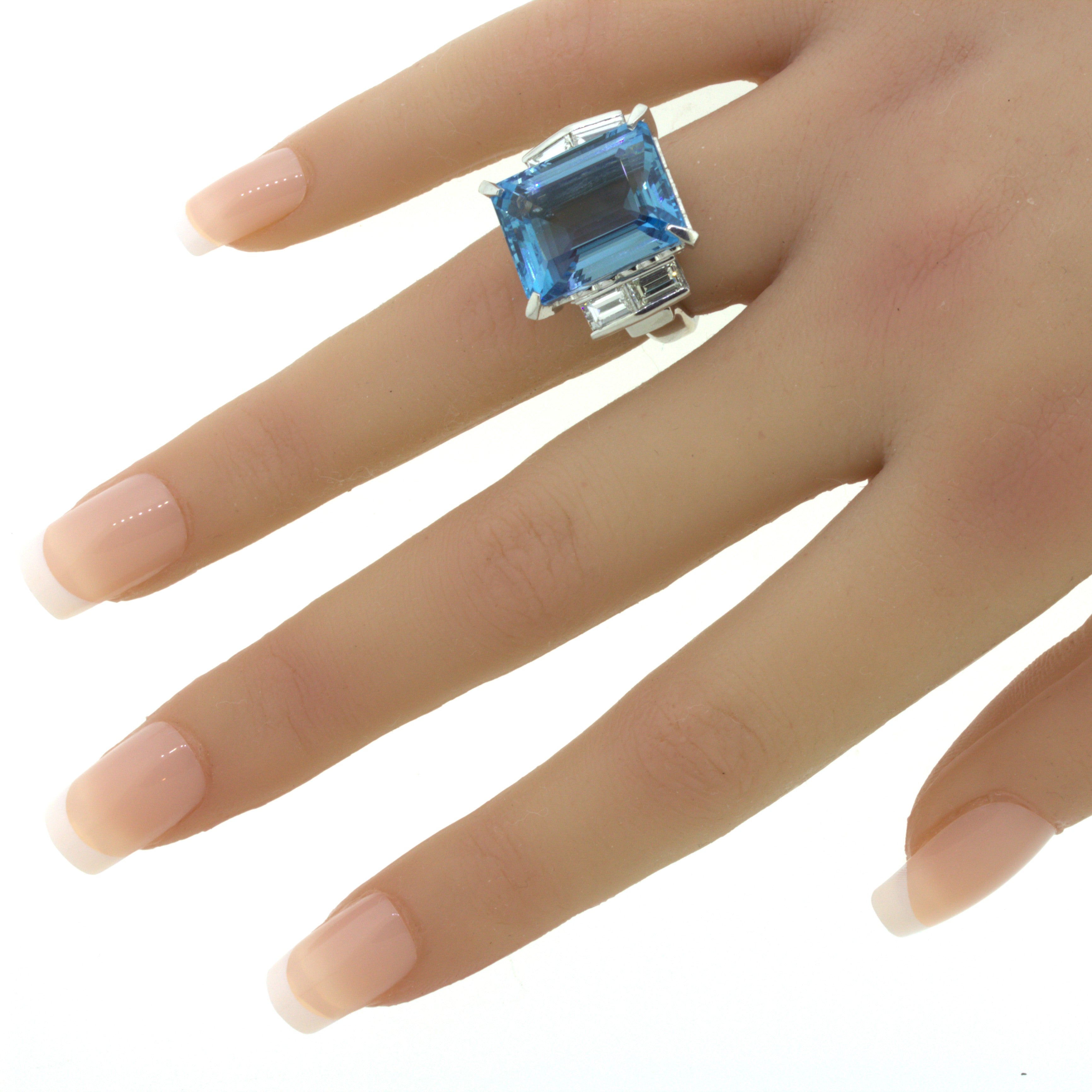 19.11 Carat Aquamarine Diamond Platinum Cocktail Ring