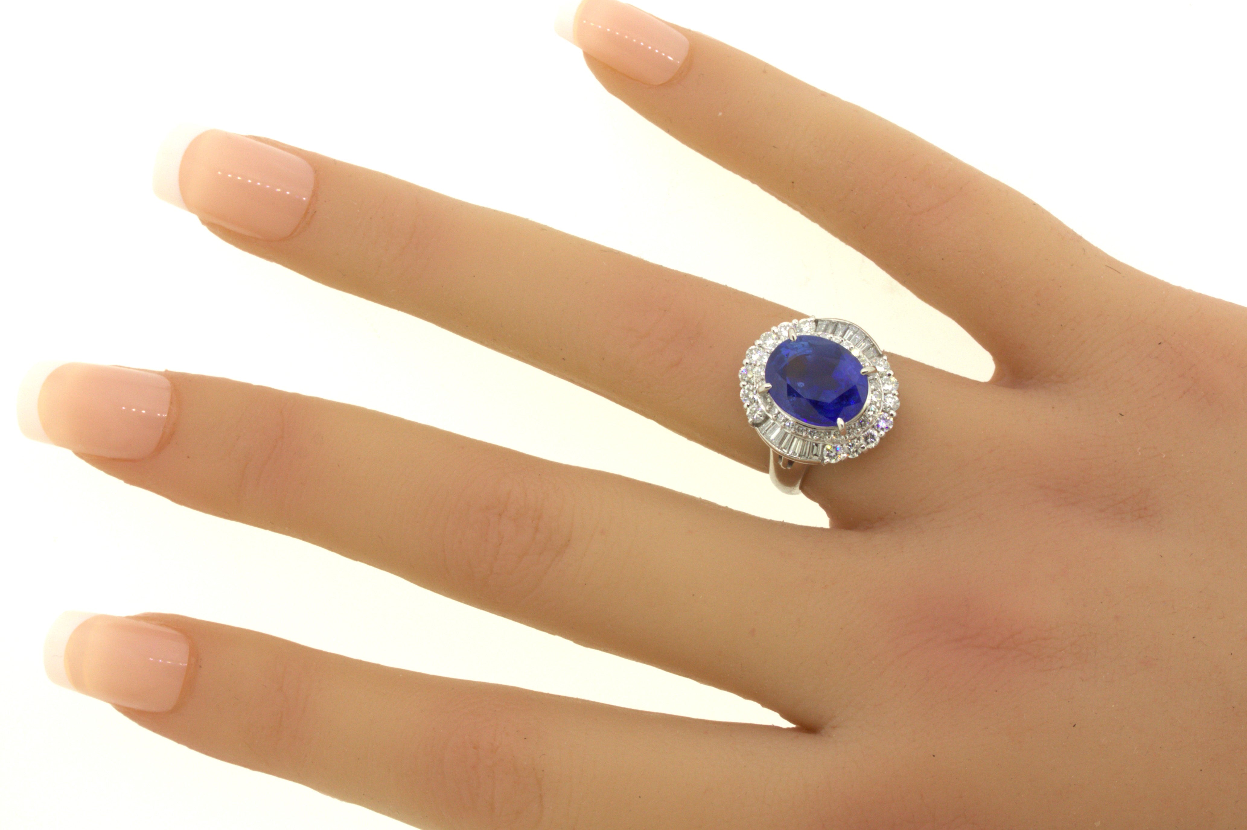 5.07 Carat Blue Sapphire Diamond Platinum Ring