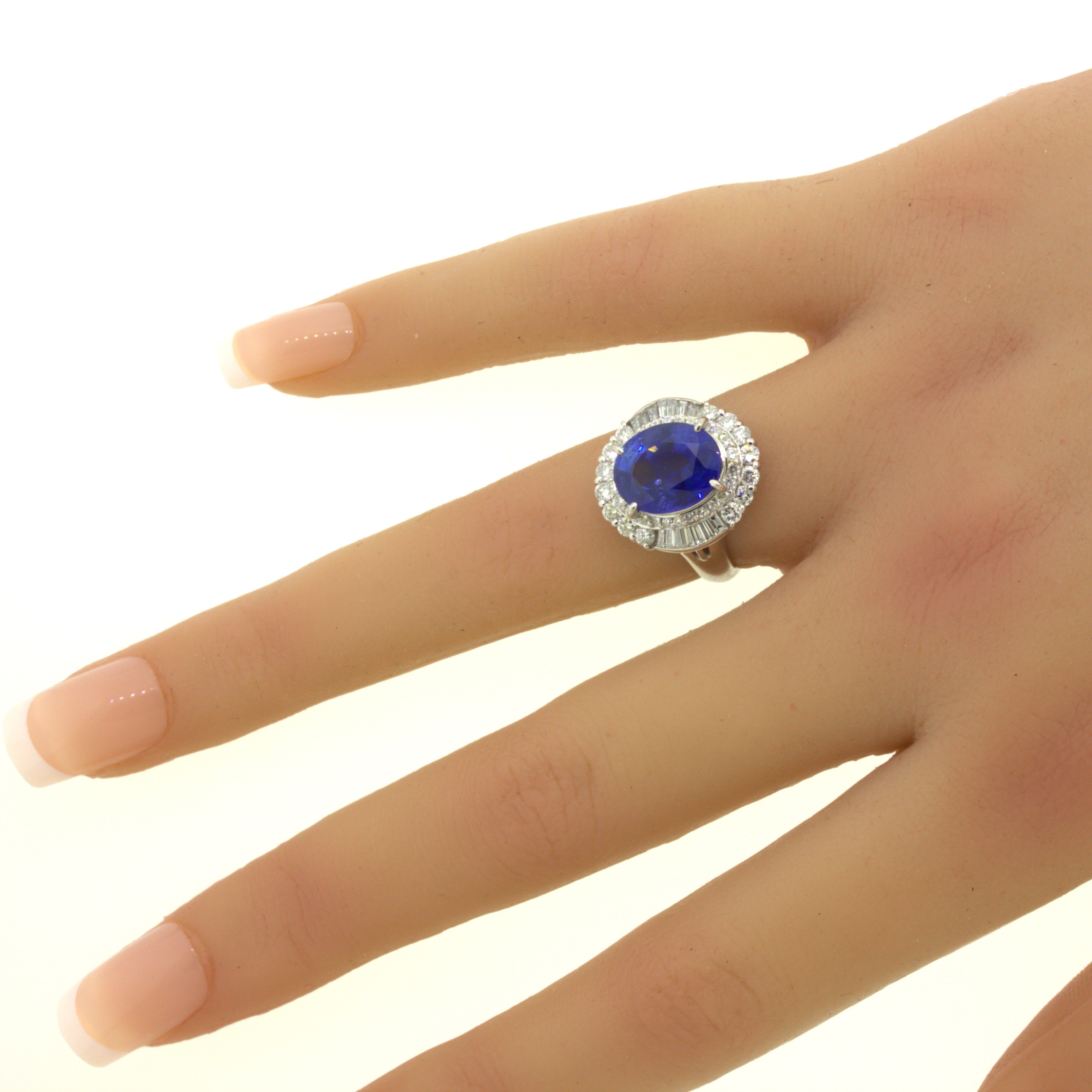 5.07 Carat Blue Sapphire Diamond Platinum Ring