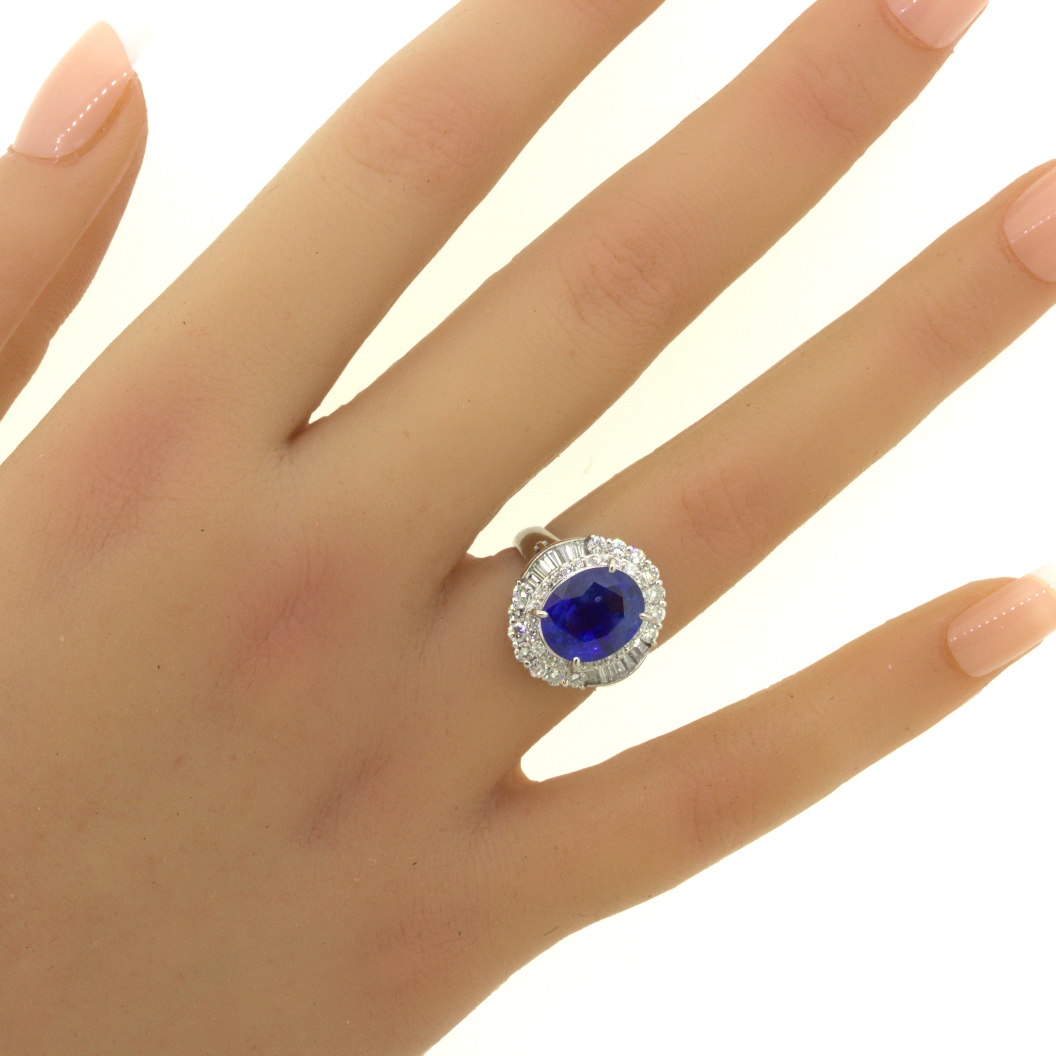 5.07 Carat Blue Sapphire Diamond Platinum Ring