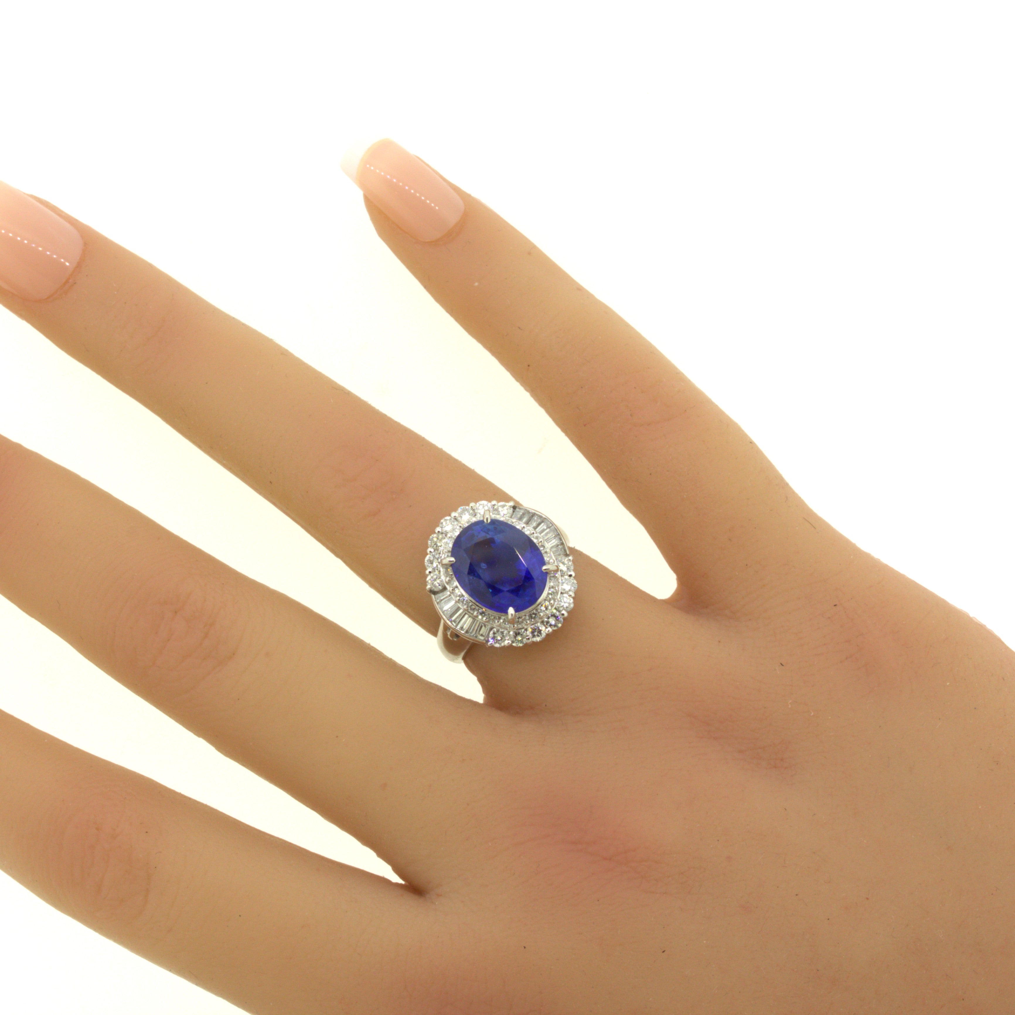 5.07 Carat Blue Sapphire Diamond Platinum Ring