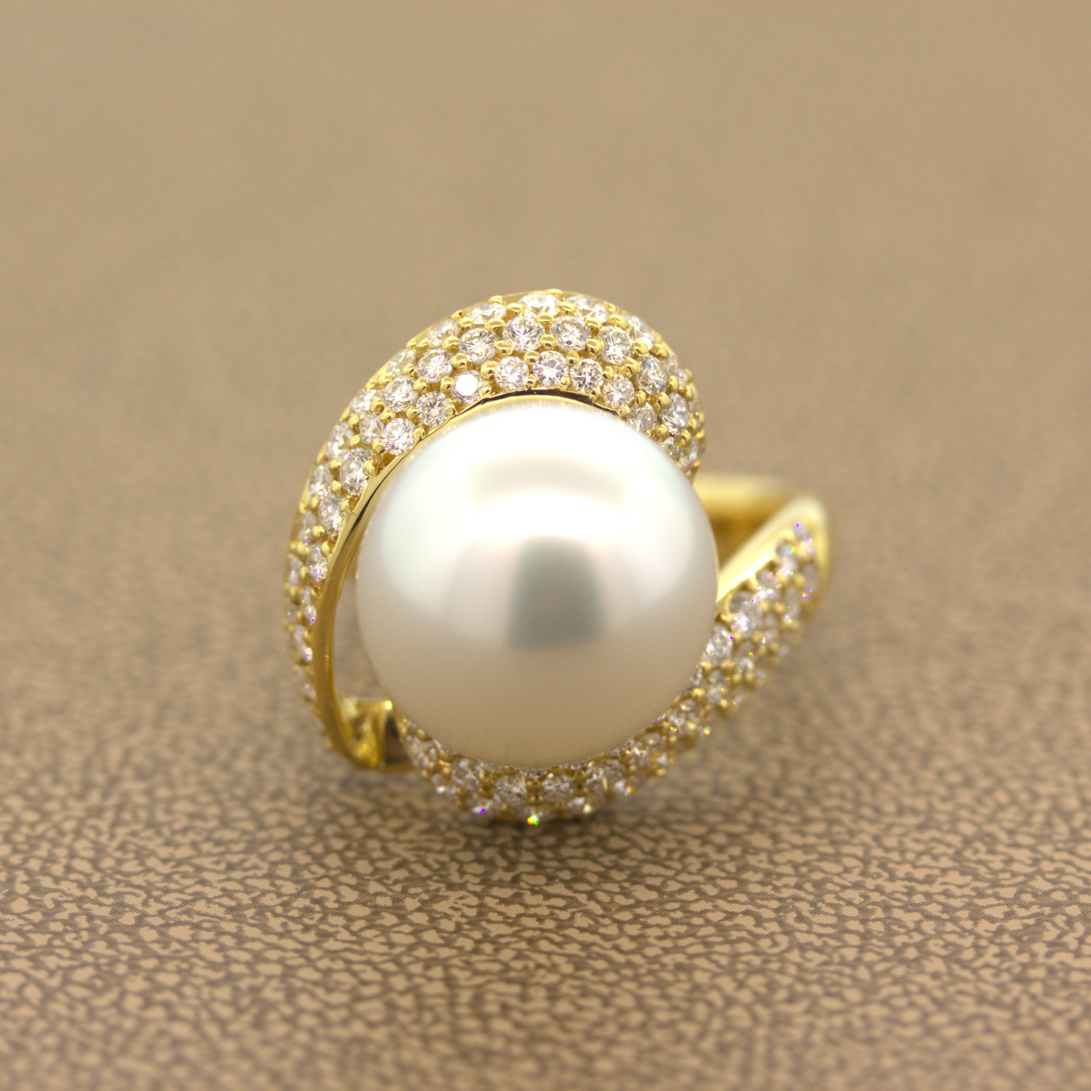 14mm South Sea Pearl Diamond Gold Ring