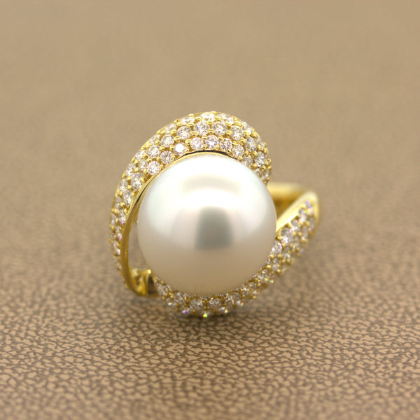 14mm South Sea Pearl Diamond Gold Ring