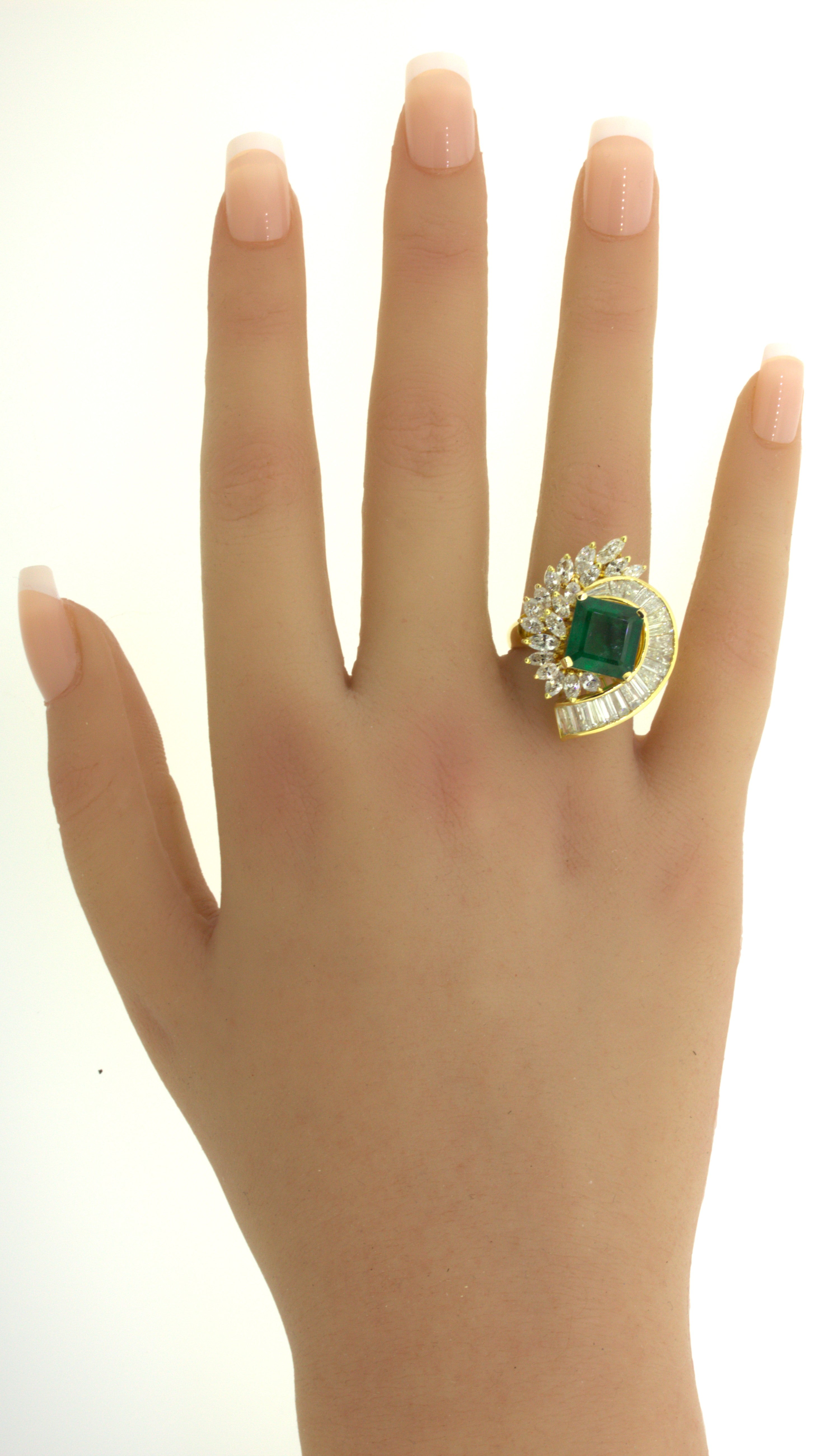 Emerald Diamond Cascade 18k Yellow Gold Pendant & Ring