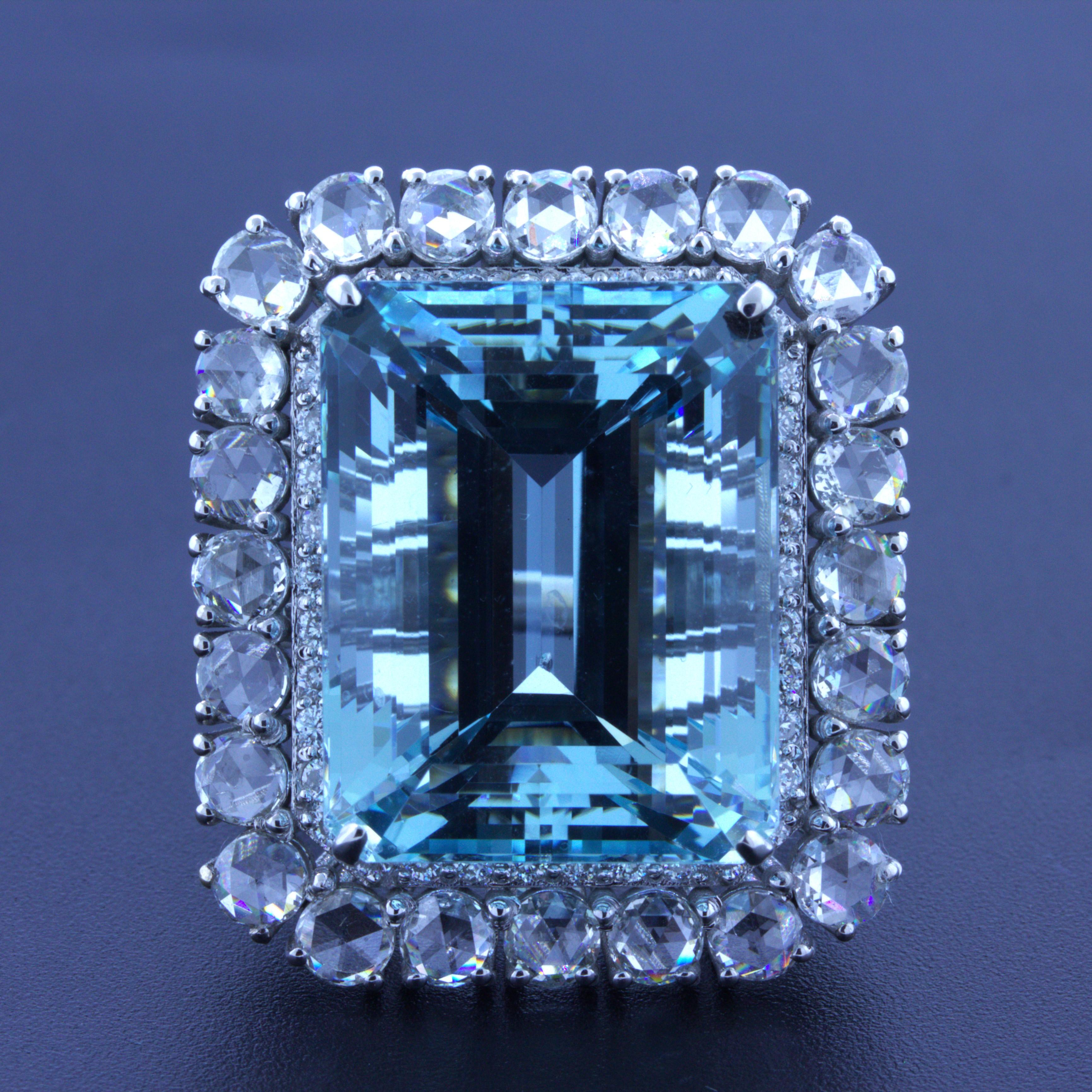 35.28 Carat Aquamarine Diamond 18k White Gold Cocktail Ring