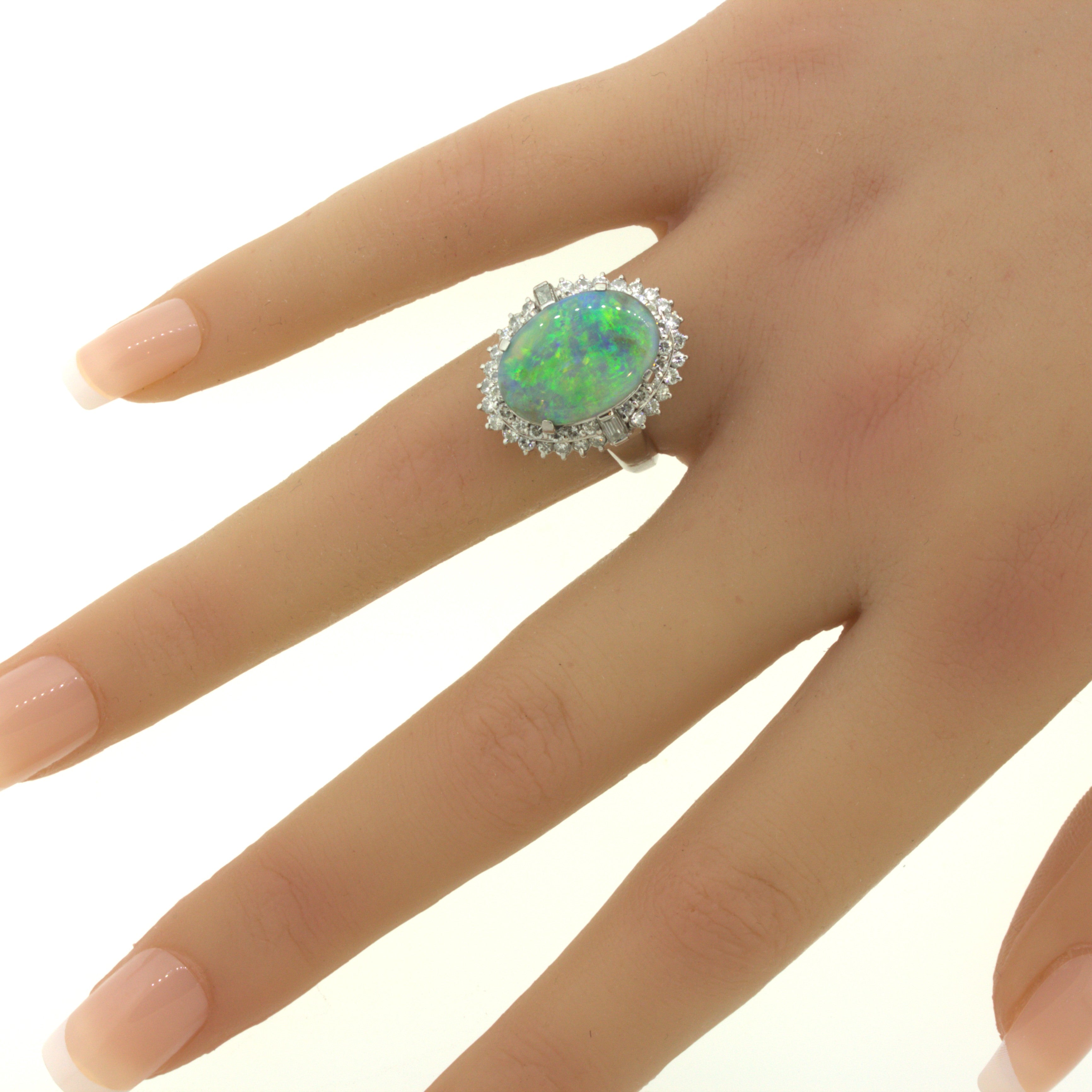 Australian Black Opal Diamond Platinum Ring