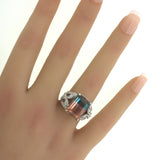 Bi-Color Tourmaline Diamond Platinum Floral Ring