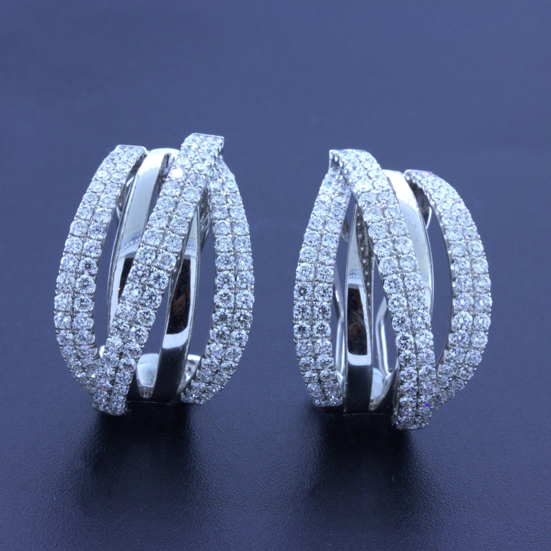 Diamond Multi-Row 18k White Gold Huggie Earrings