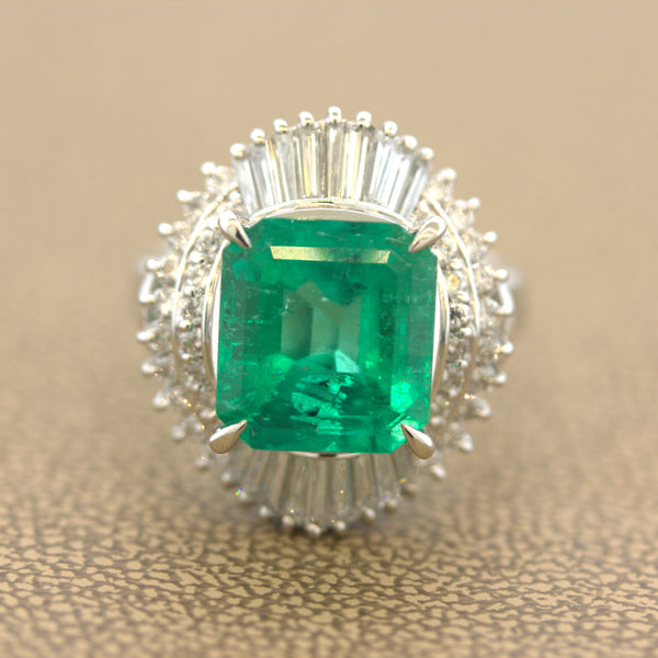 5.23 Carat Emerald Diamond Platinum Ring