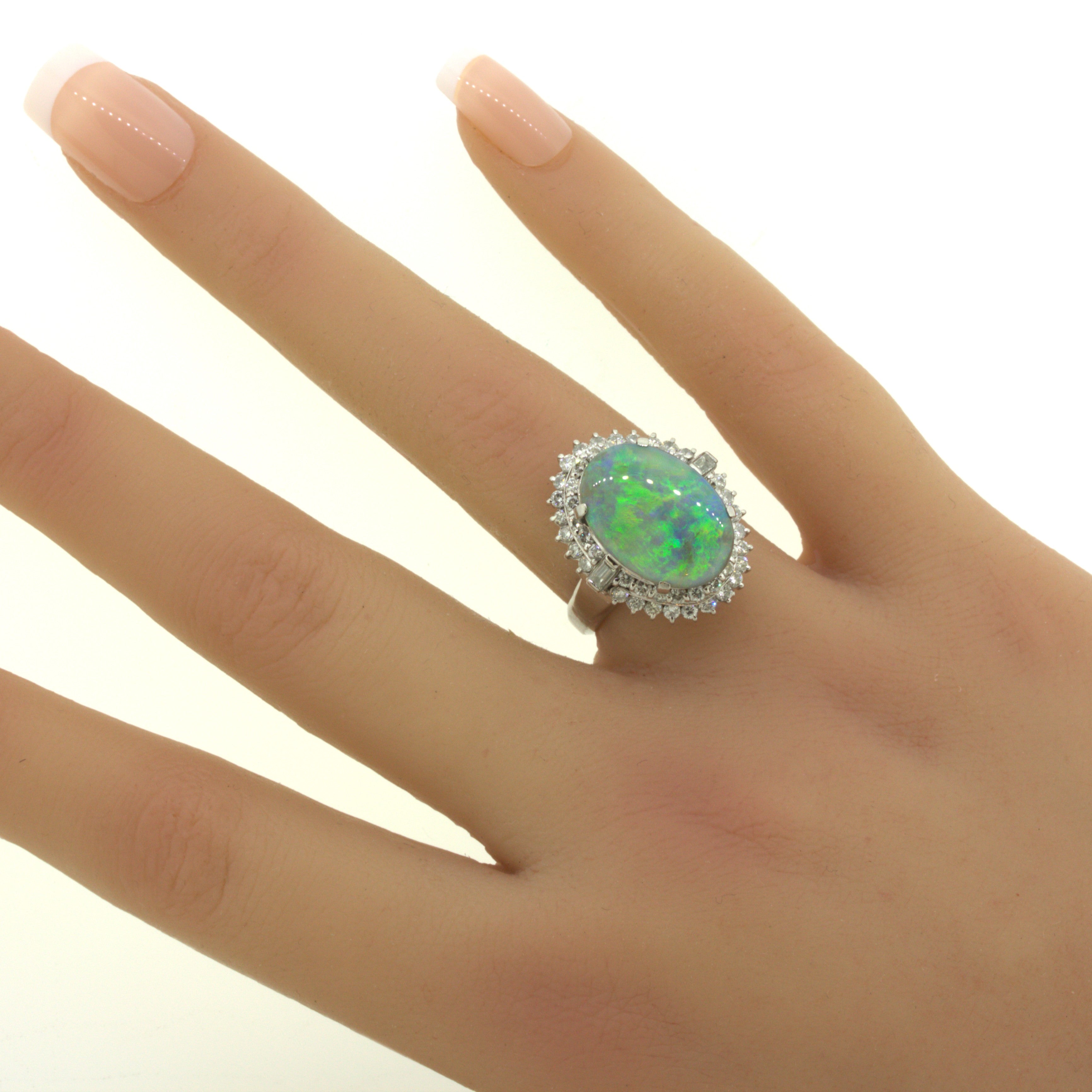 Australian Black Opal Diamond Platinum Ring