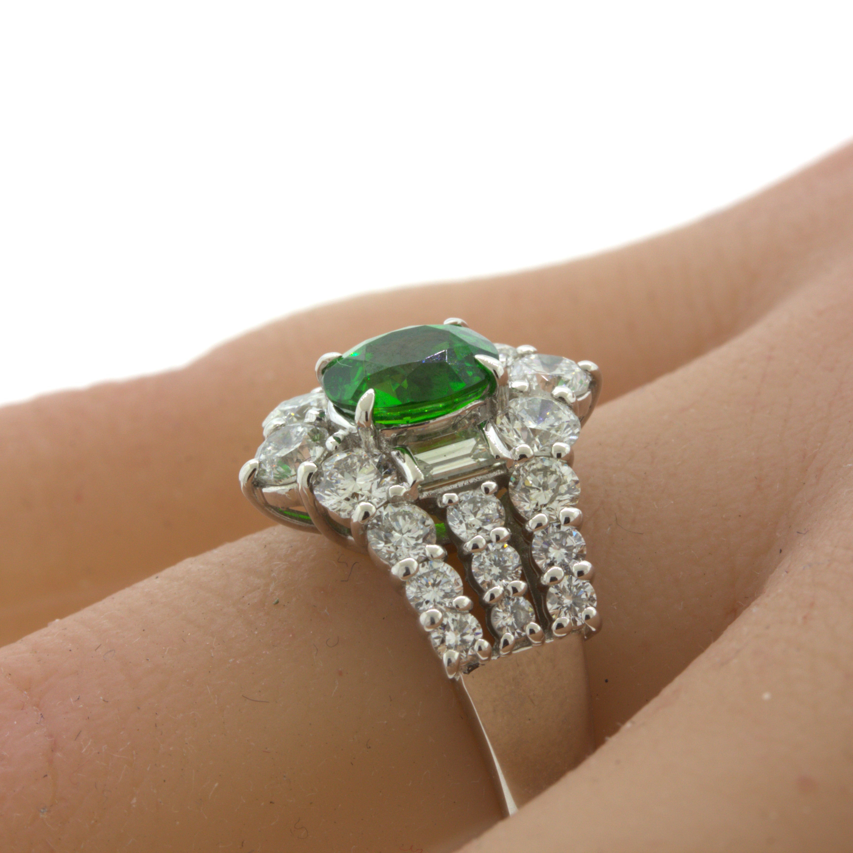 1.22 Carat Russian Demantoid Garnet Diamond Platinum Ring, AGL Certified