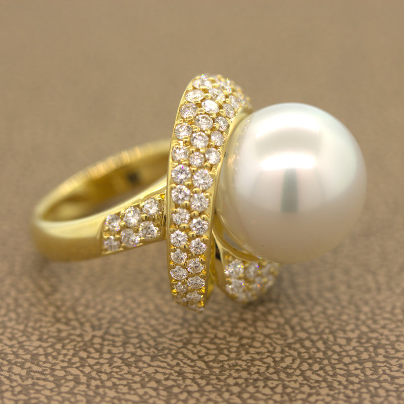 14mm South Sea Pearl Diamond Gold Ring