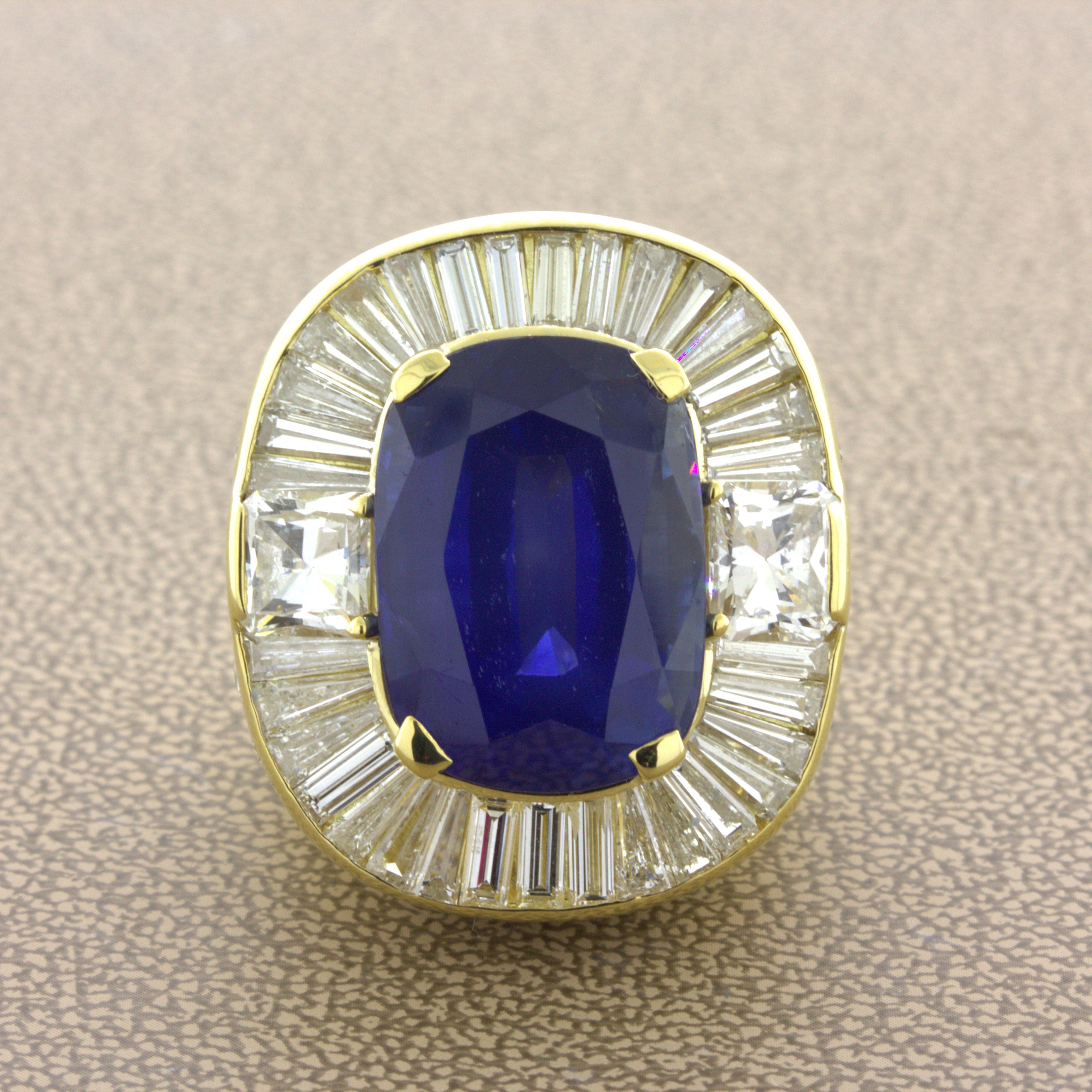 19.36 Carat Ceylon Sapphire Diamond 18K Yellow Gold Cocktail Ring, GIA Certified