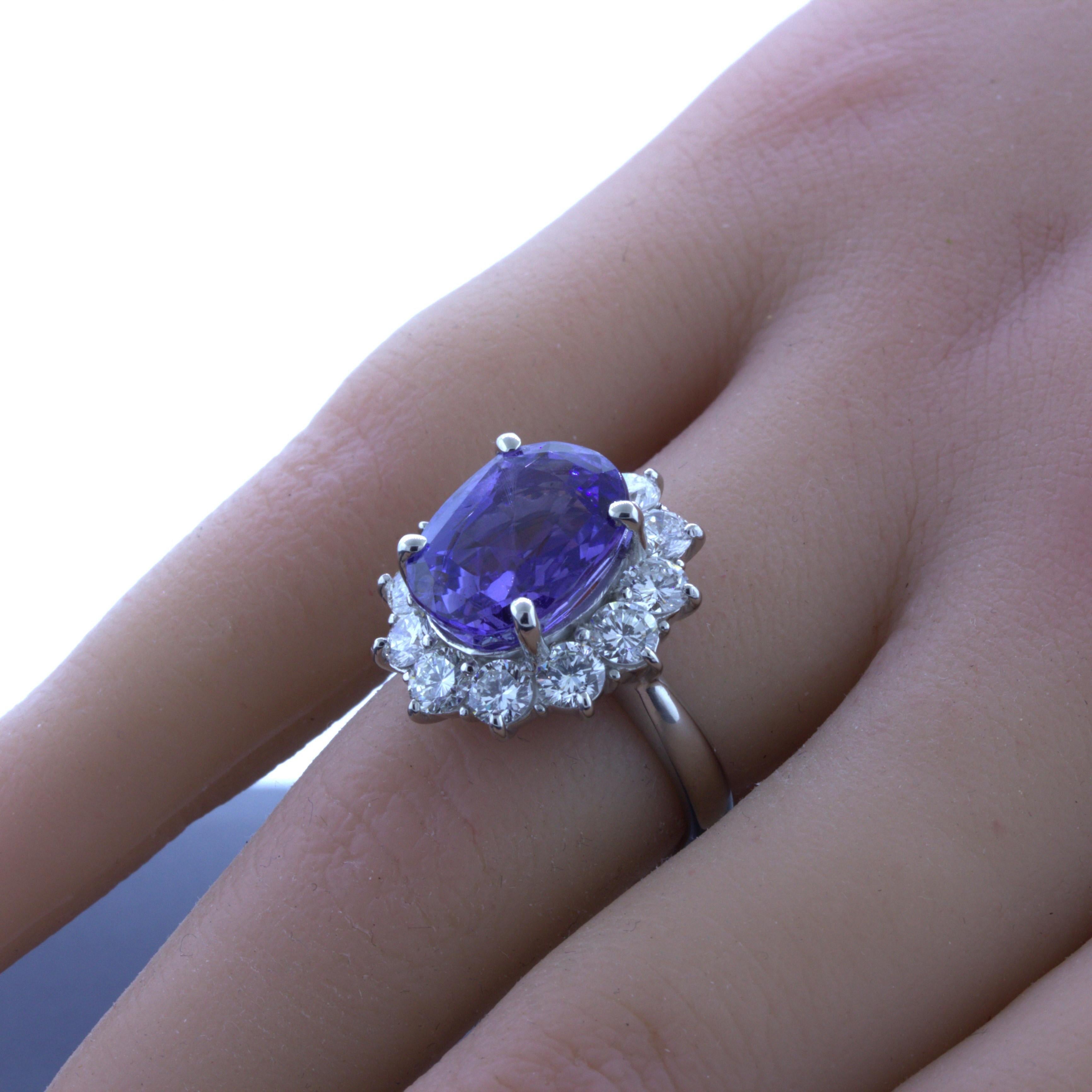 9.60 Ct No-Heat Color-Change Sapphire Diamond Halo Platinum Ring, GRS Certified