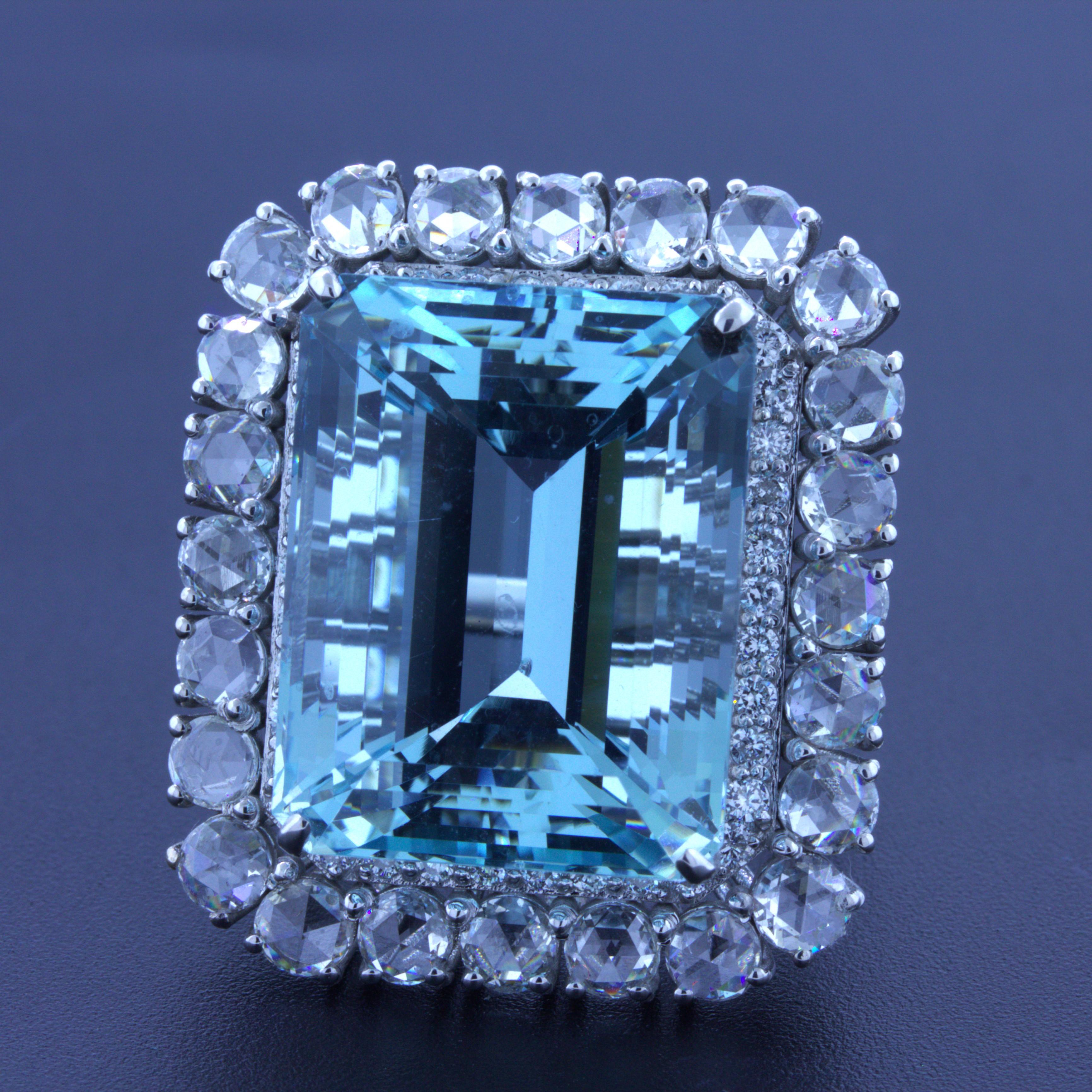 35.28 Carat Aquamarine Diamond 18k White Gold Cocktail Ring