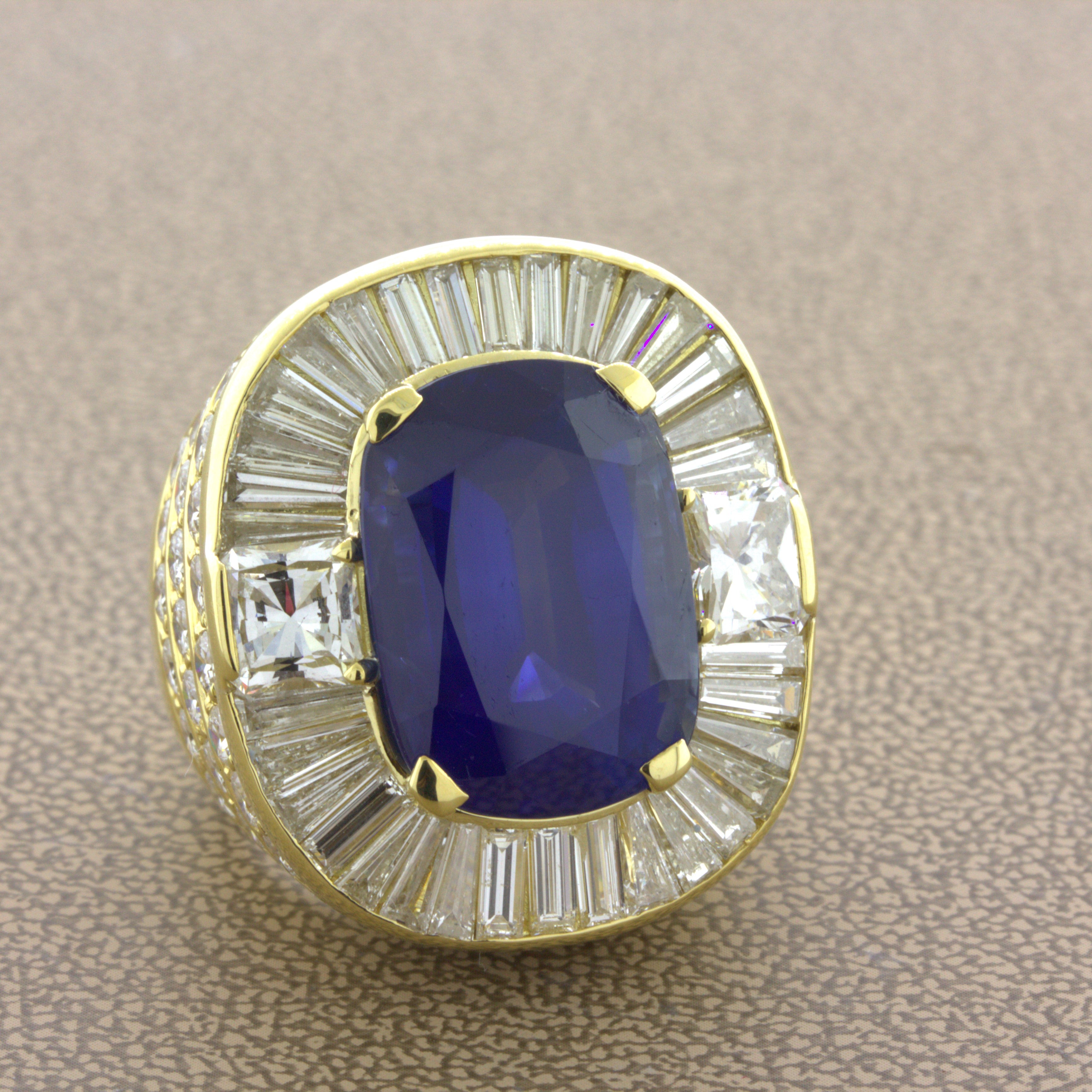 19.36 Carat Ceylon Sapphire Diamond 18K Yellow Gold Cocktail Ring, GIA Certified