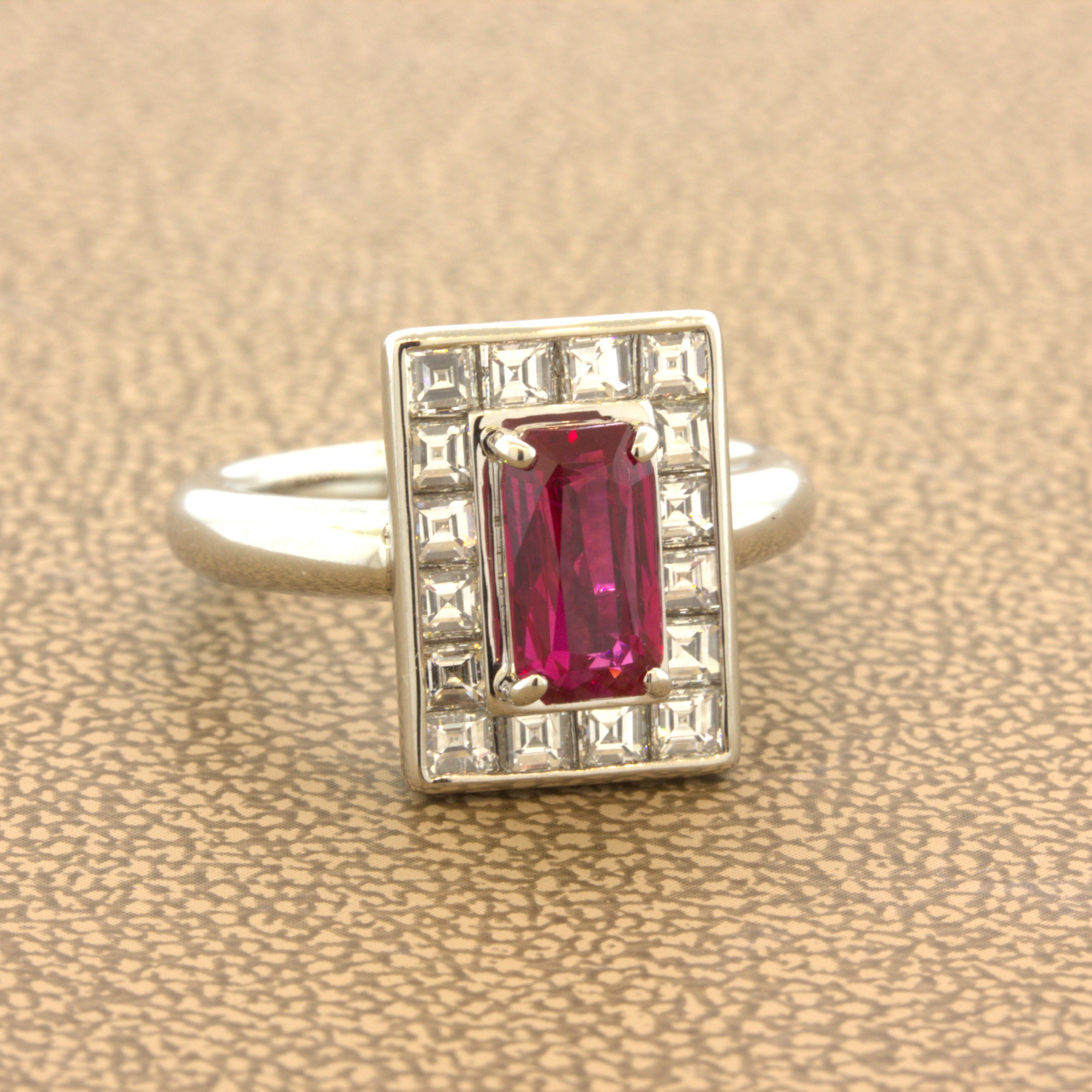 1.50 Carat Burmese Ruby Diamond Platinum Ring, GIA Certified