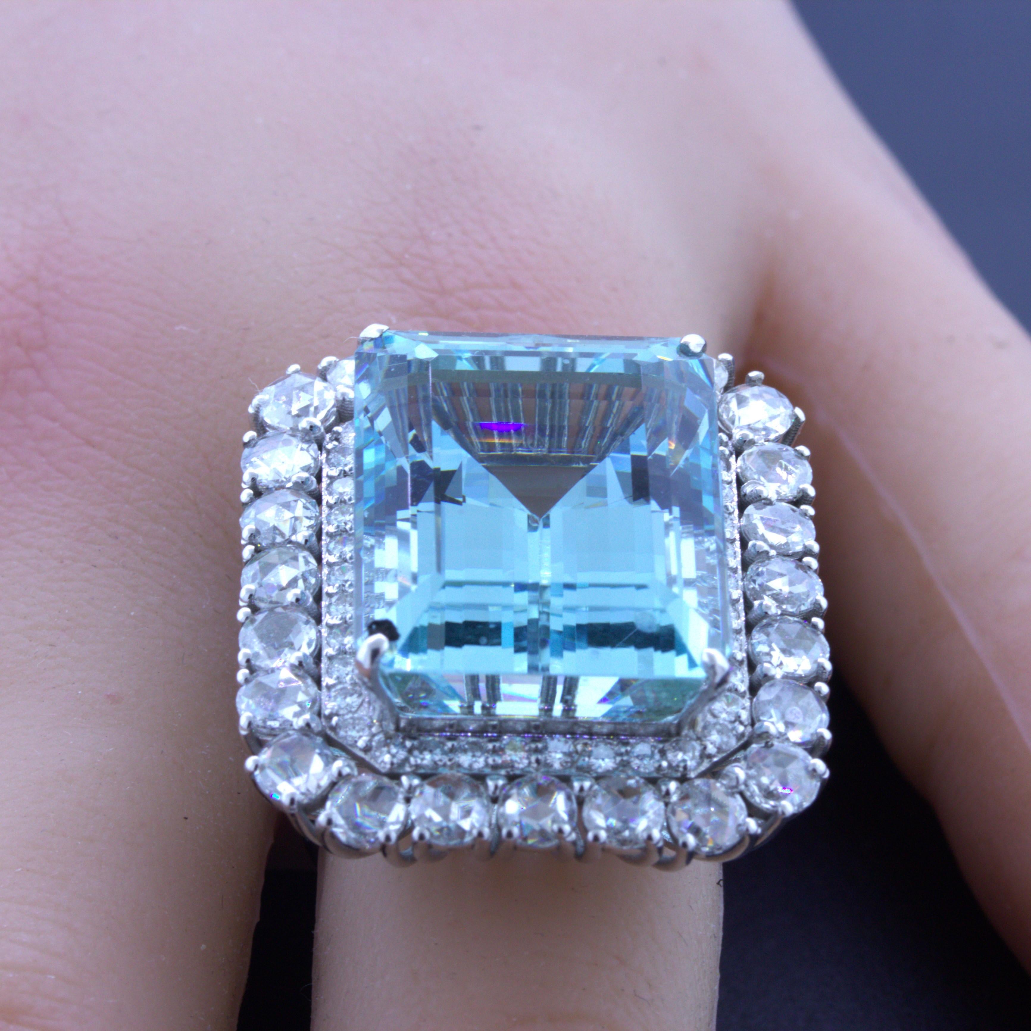 35.28 Carat Aquamarine Diamond 18k White Gold Cocktail Ring