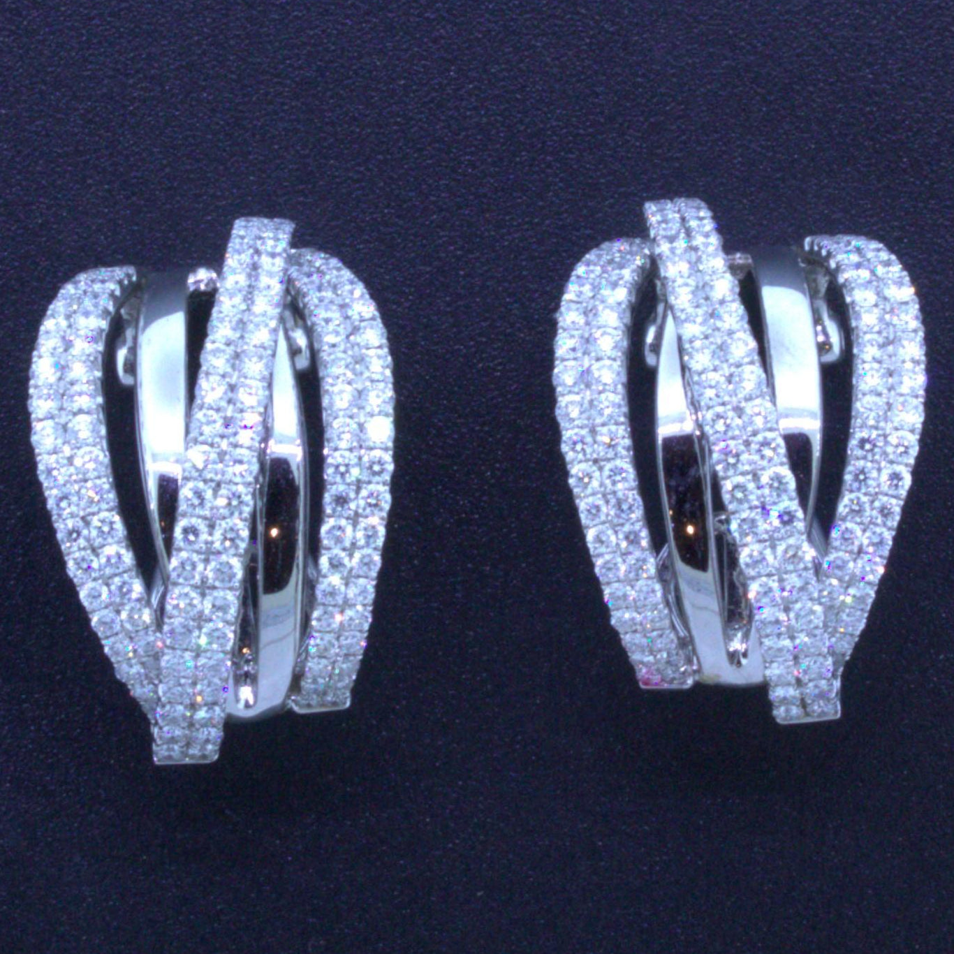 Diamond Multi-Row 18k White Gold Huggie Earrings