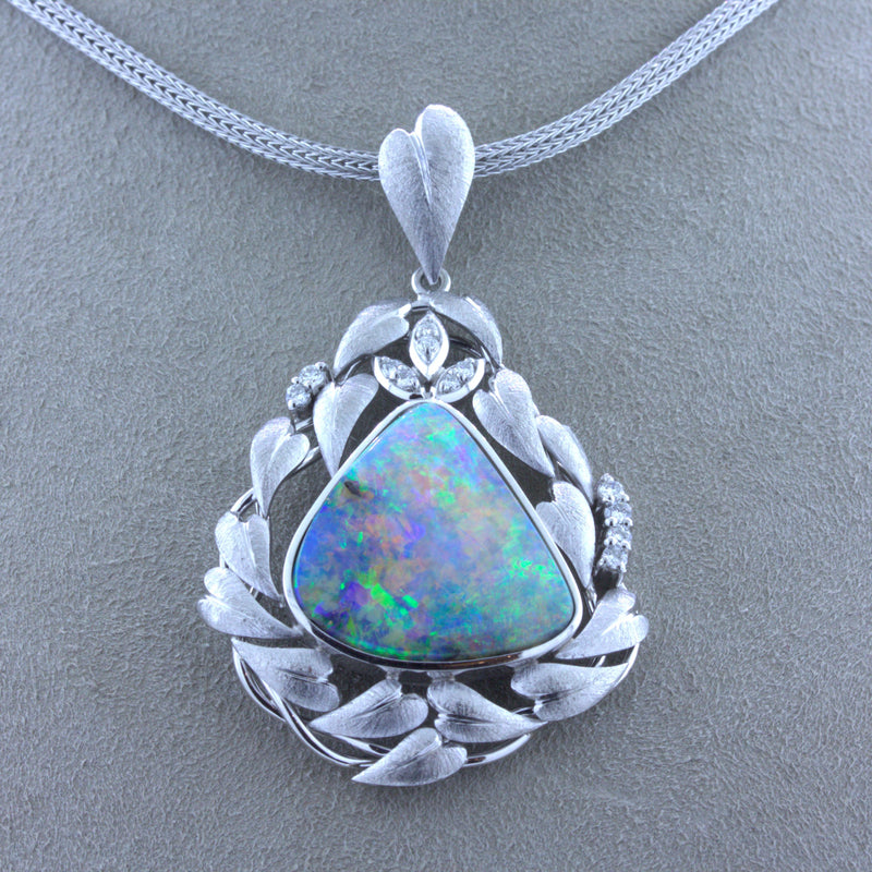 Australian Boulder Opal Diamond Platinum Pendant