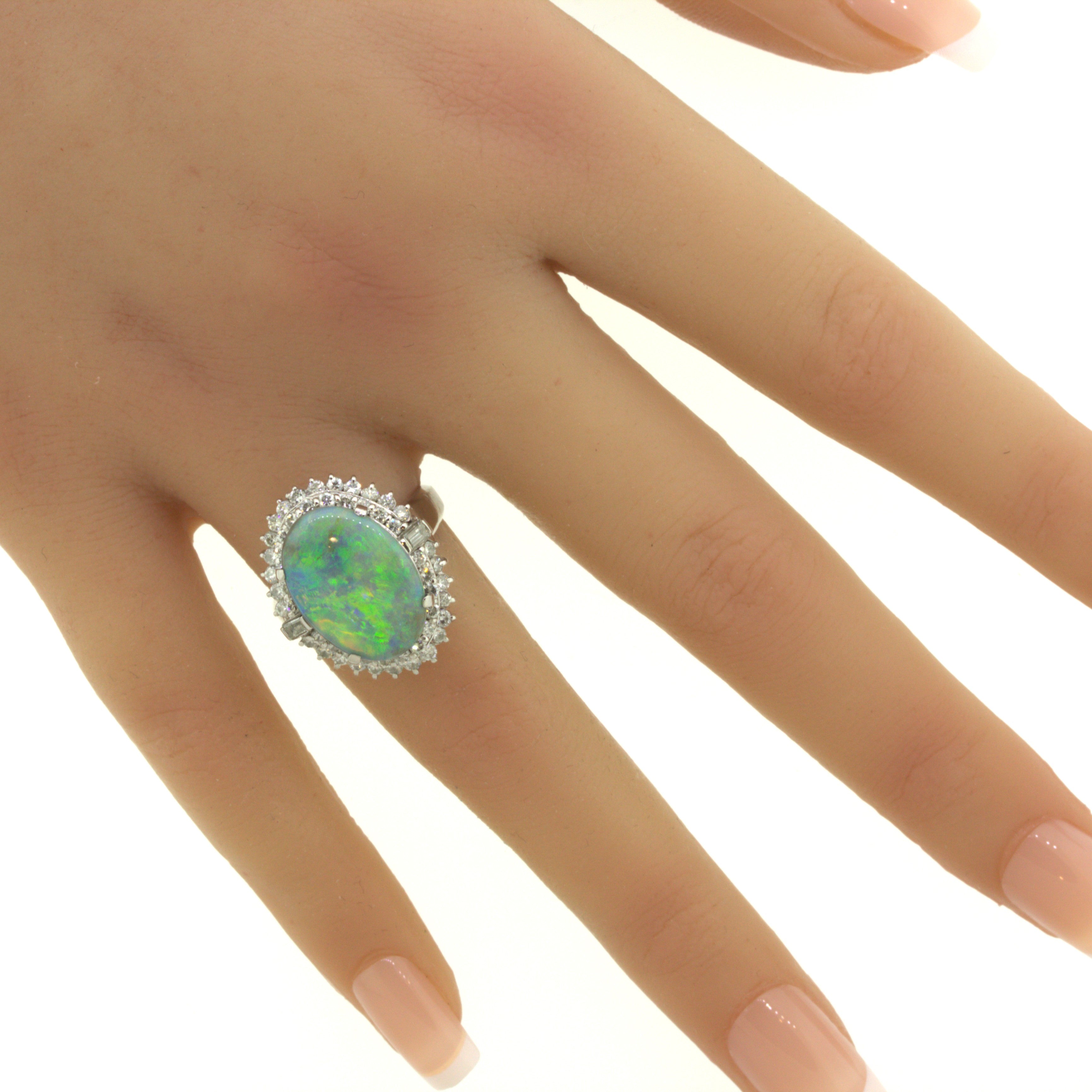 Australian Black Opal Diamond Platinum Ring