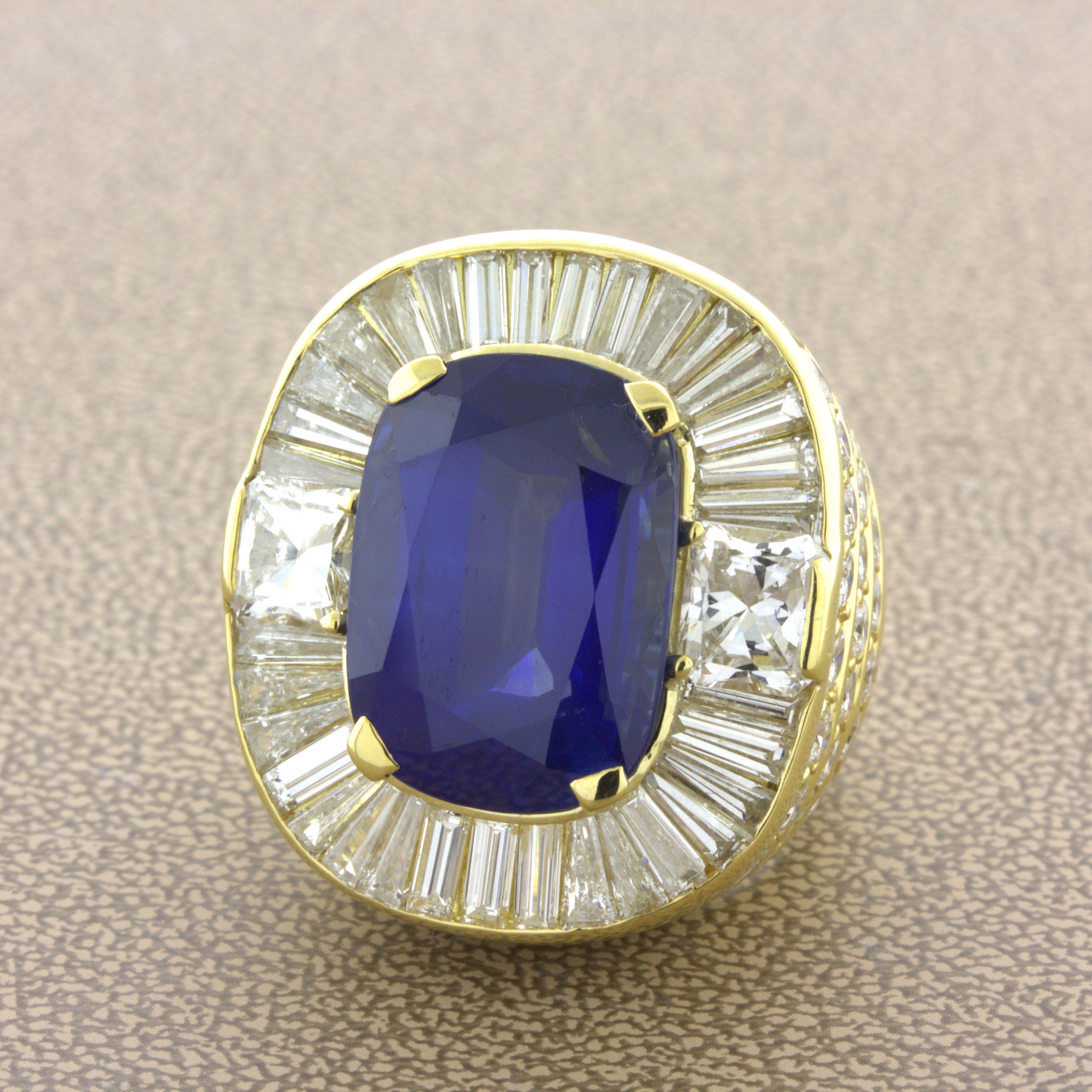 19.36 Carat Ceylon Sapphire Diamond 18K Yellow Gold Cocktail Ring, GIA Certified