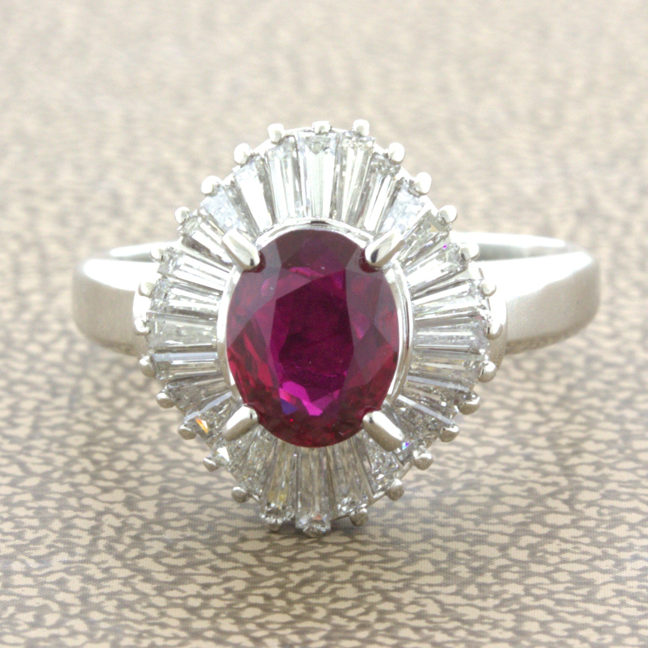 1.32 Carat No-Heat Ruby Diamond Platinum Ballerina Ring, GIA Certified
