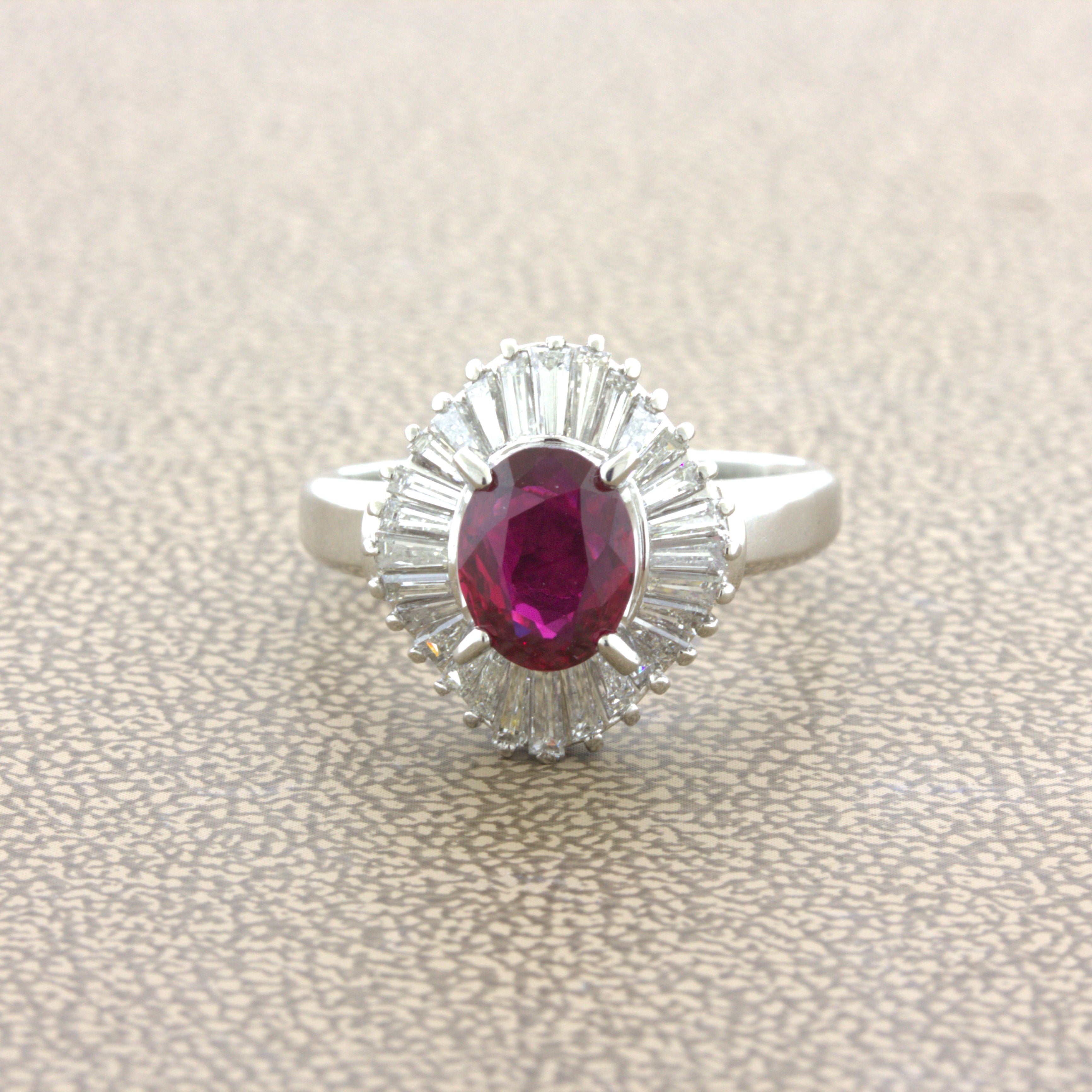 1.32 Carat No-Heat Ruby Diamond Platinum Ballerina Ring, GIA Certified