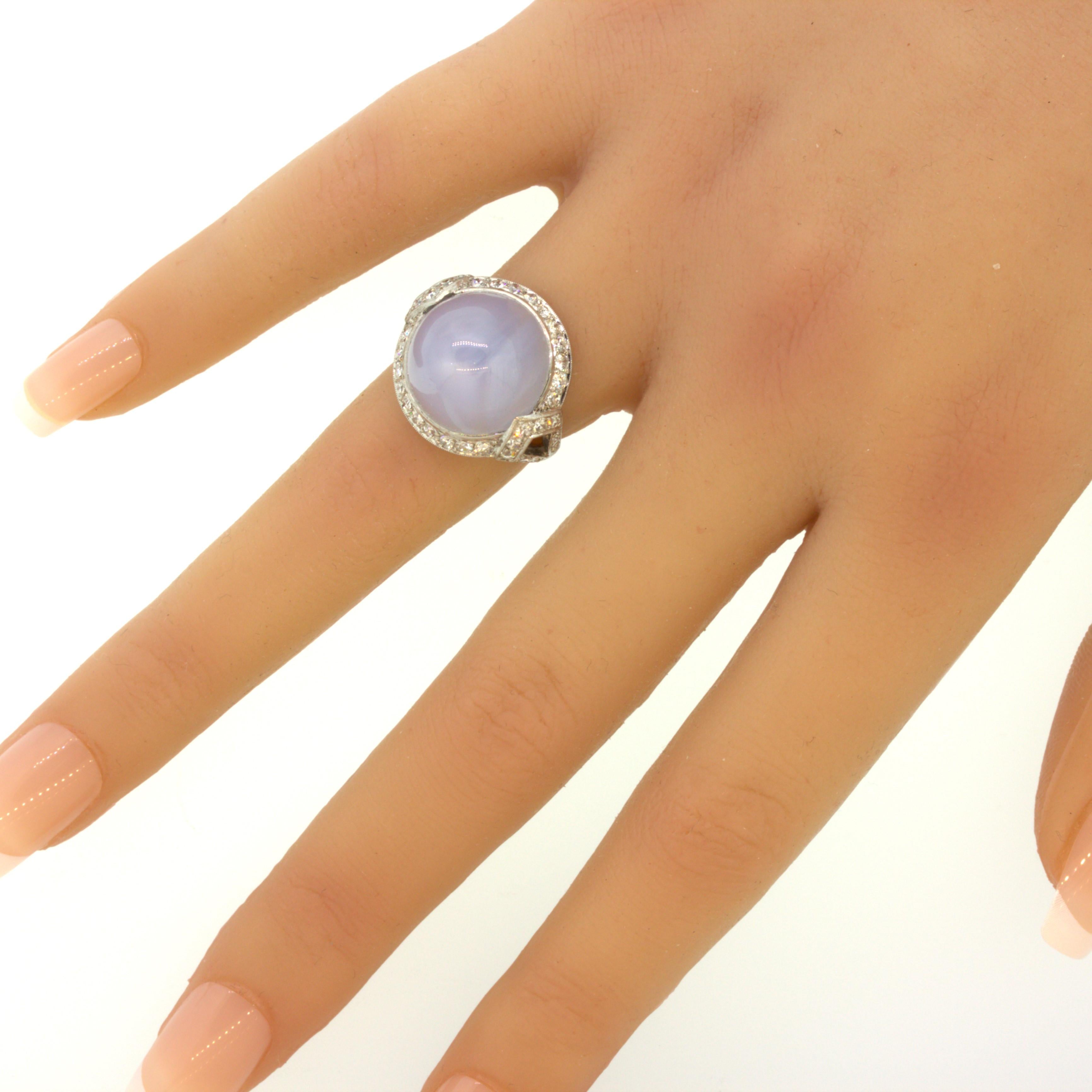 Art Deco Star Sapphire Diamond Platinum Ring