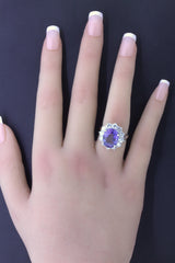 9.60 Ct No-Heat Color-Change Sapphire Diamond Halo Platinum Ring, GRS Certified