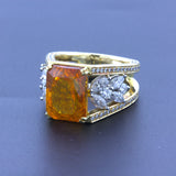 10.80 Carat Orange Sapphire Diamond Platinum & 18k Yellow Gold Ring