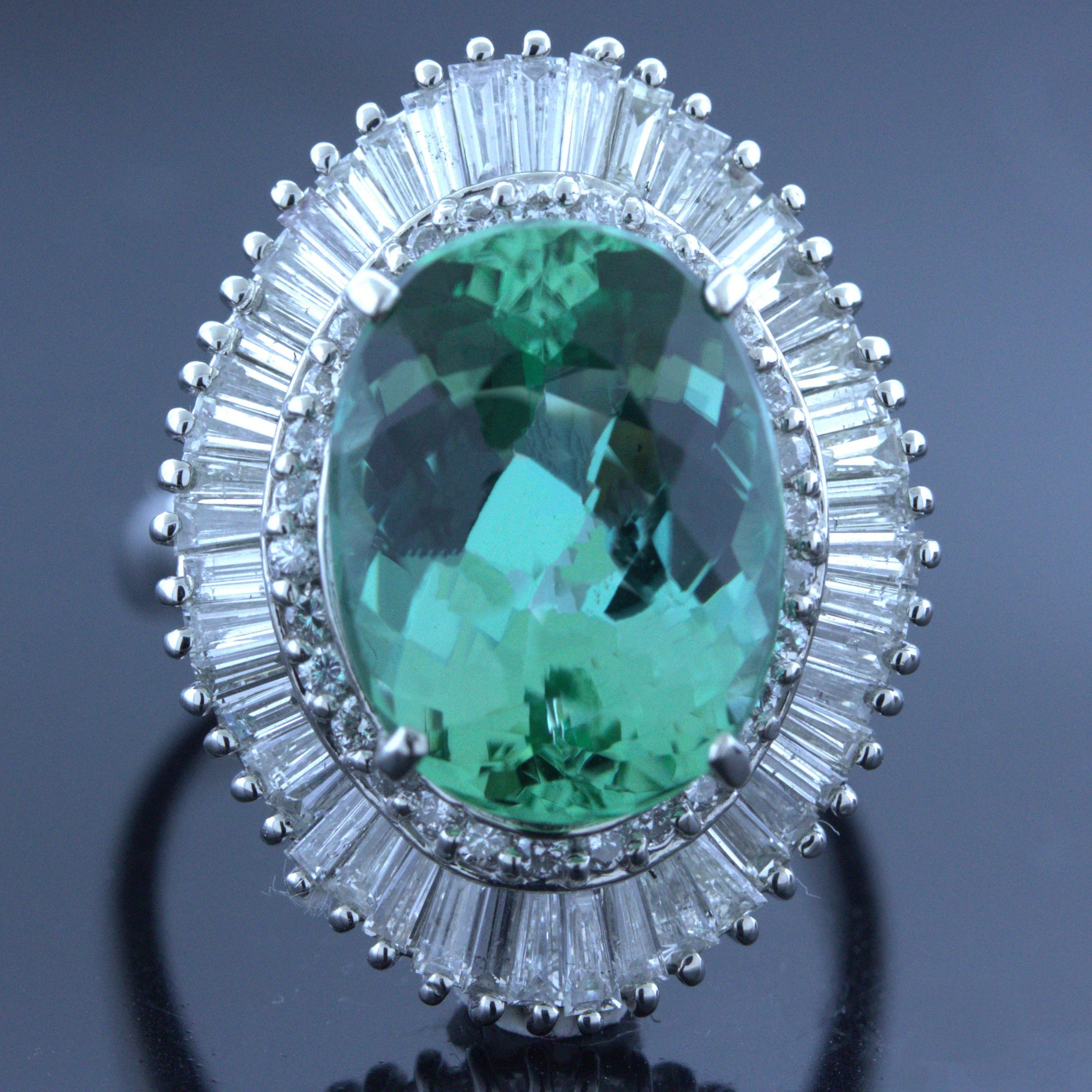 7.41 Carat Mint-Tourmaline Diamond Platinum Ring