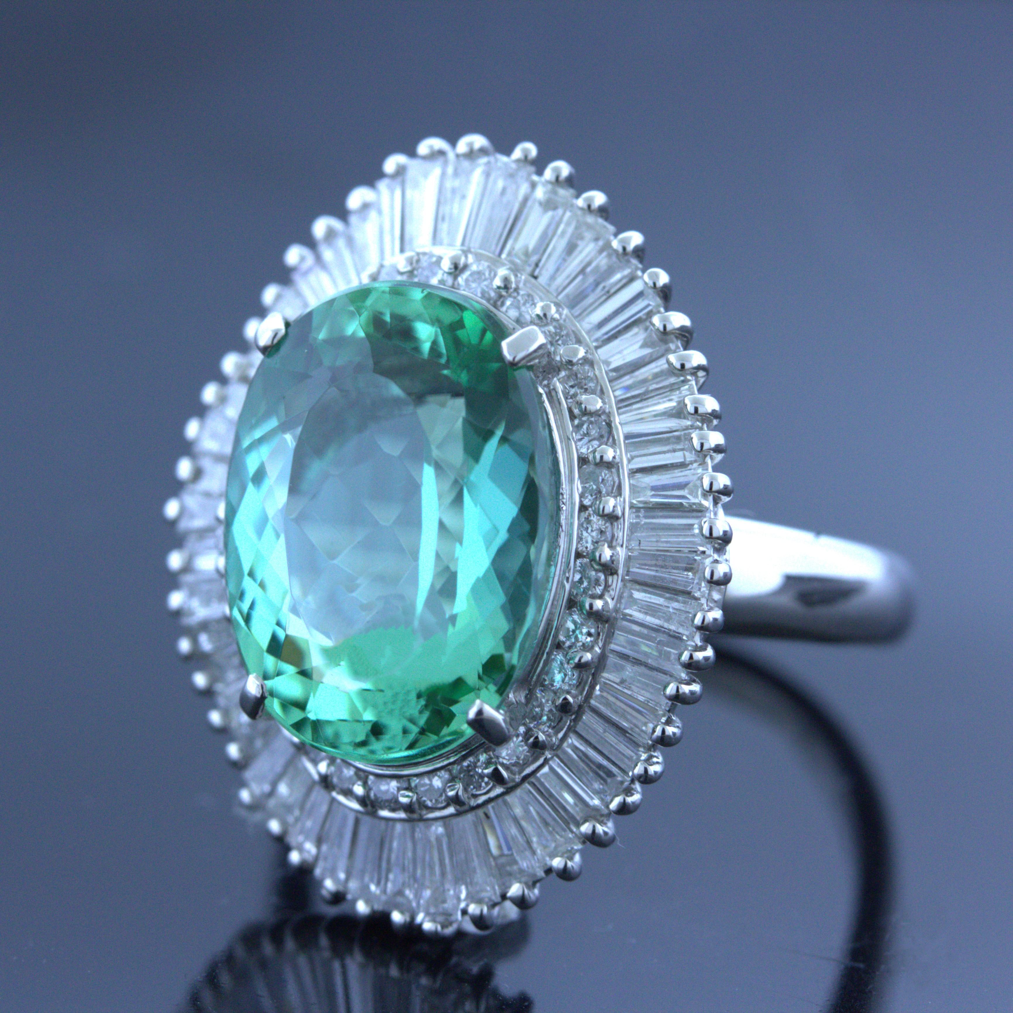 7.41 Carat Mint-Tourmaline Diamond Platinum Ring