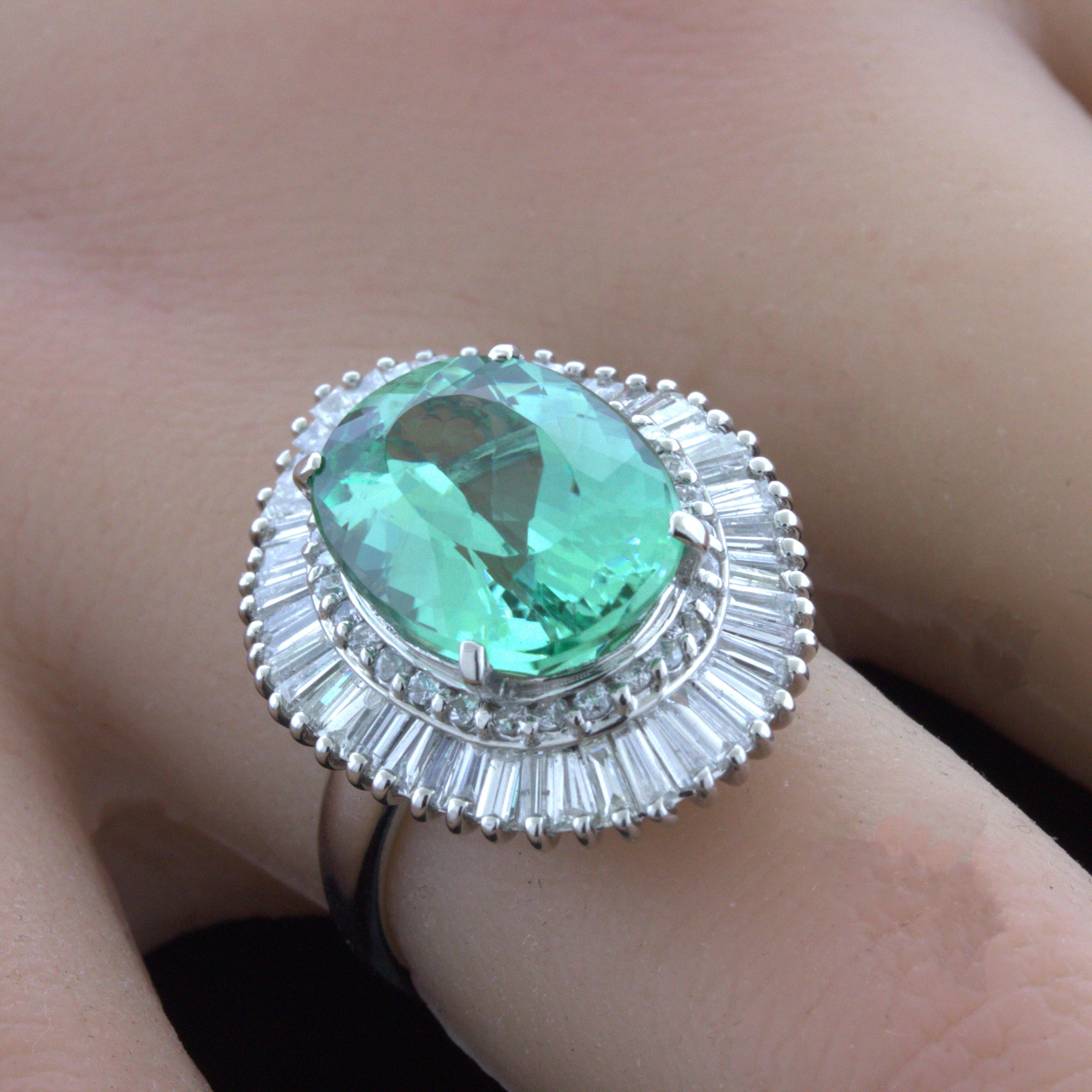 7.41 Carat Mint-Tourmaline Diamond Platinum Ring