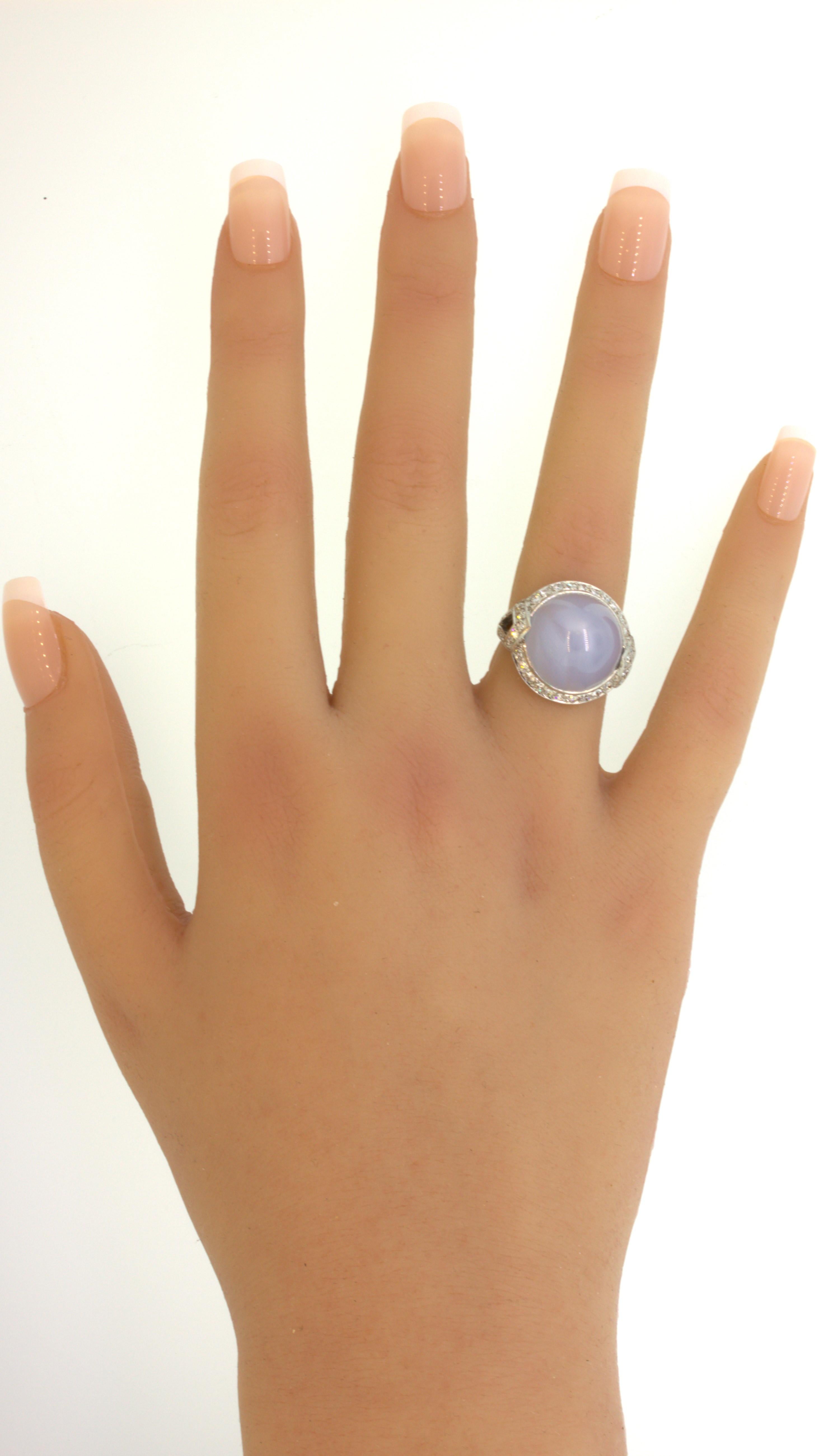 Art Deco Star Sapphire Diamond Platinum Ring