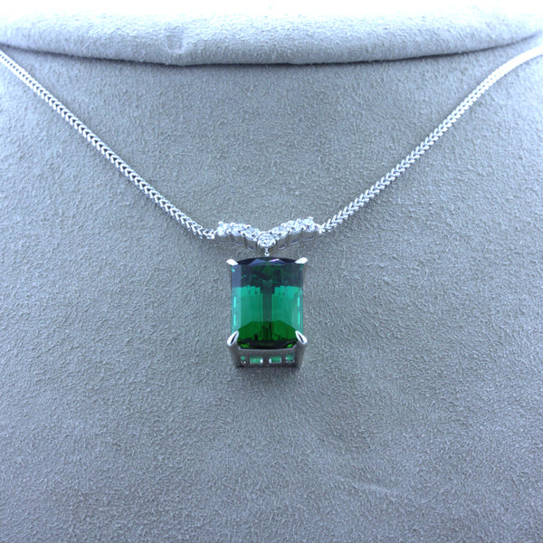 8.59 Carat Tourmaline Diamond Platinum Drop Necklace