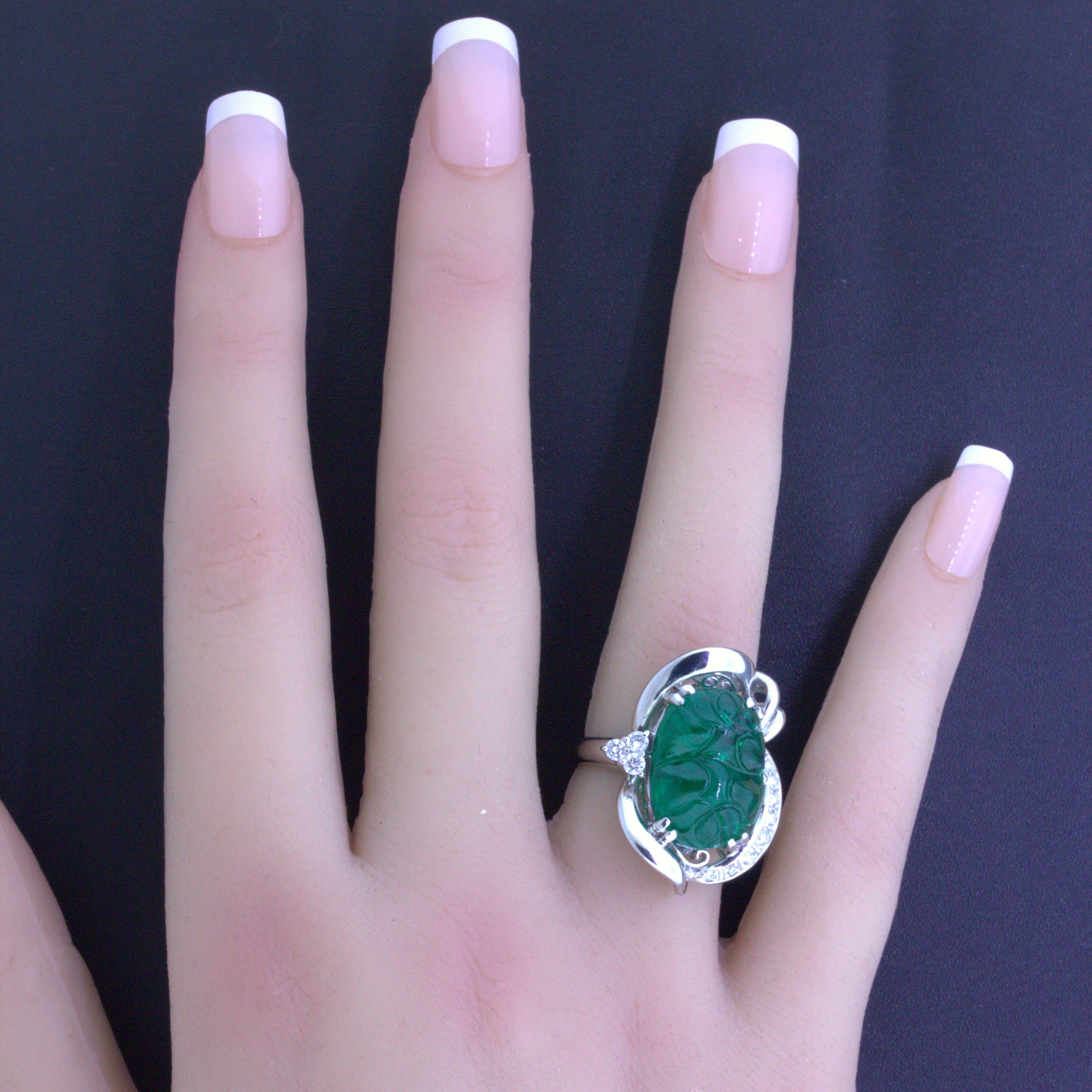 10.23 Carat Fine Carved Emerald Diamond Platinum Ring