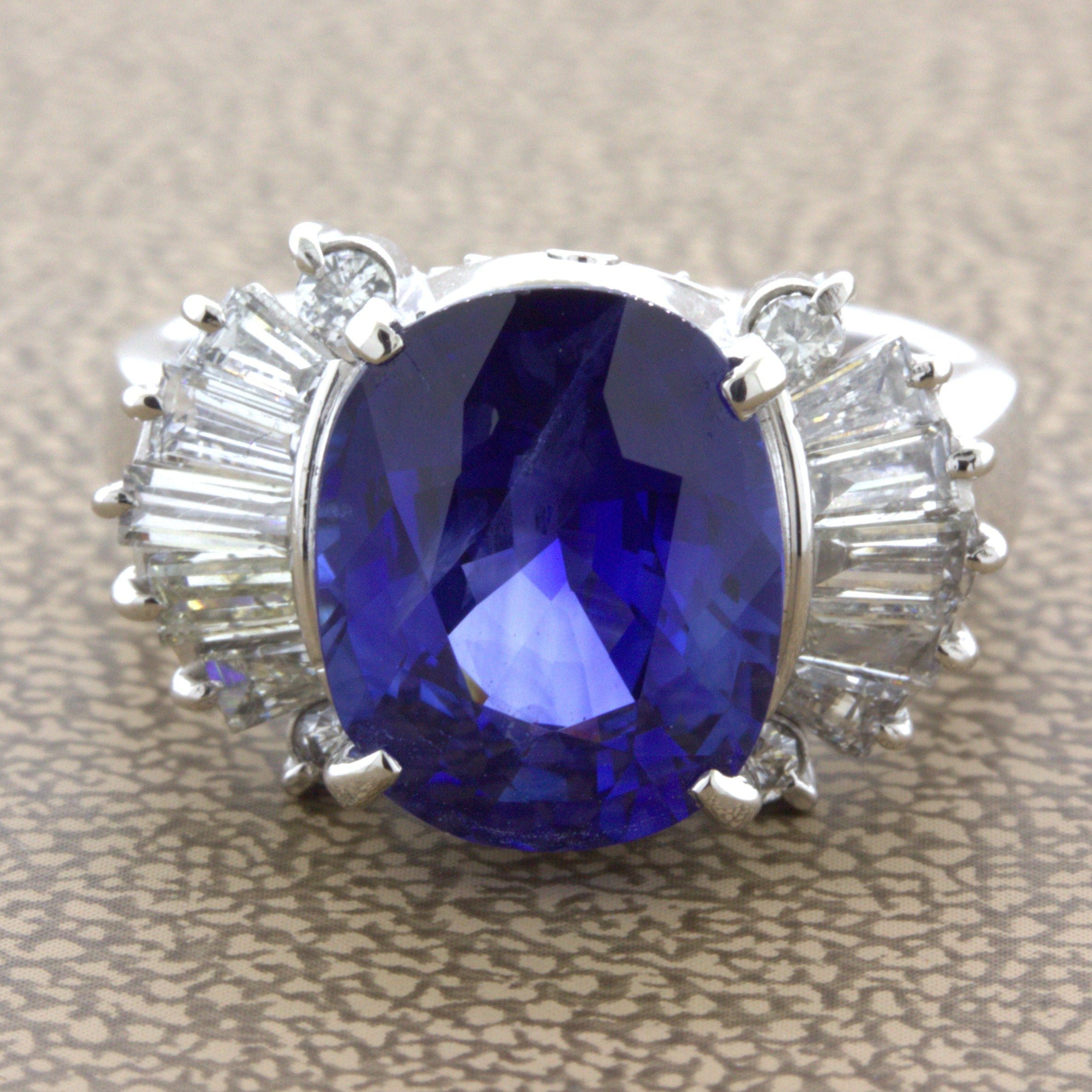 5.26 Carat Ceylon Sapphire Diamond Platinum Ring, GIA Certified