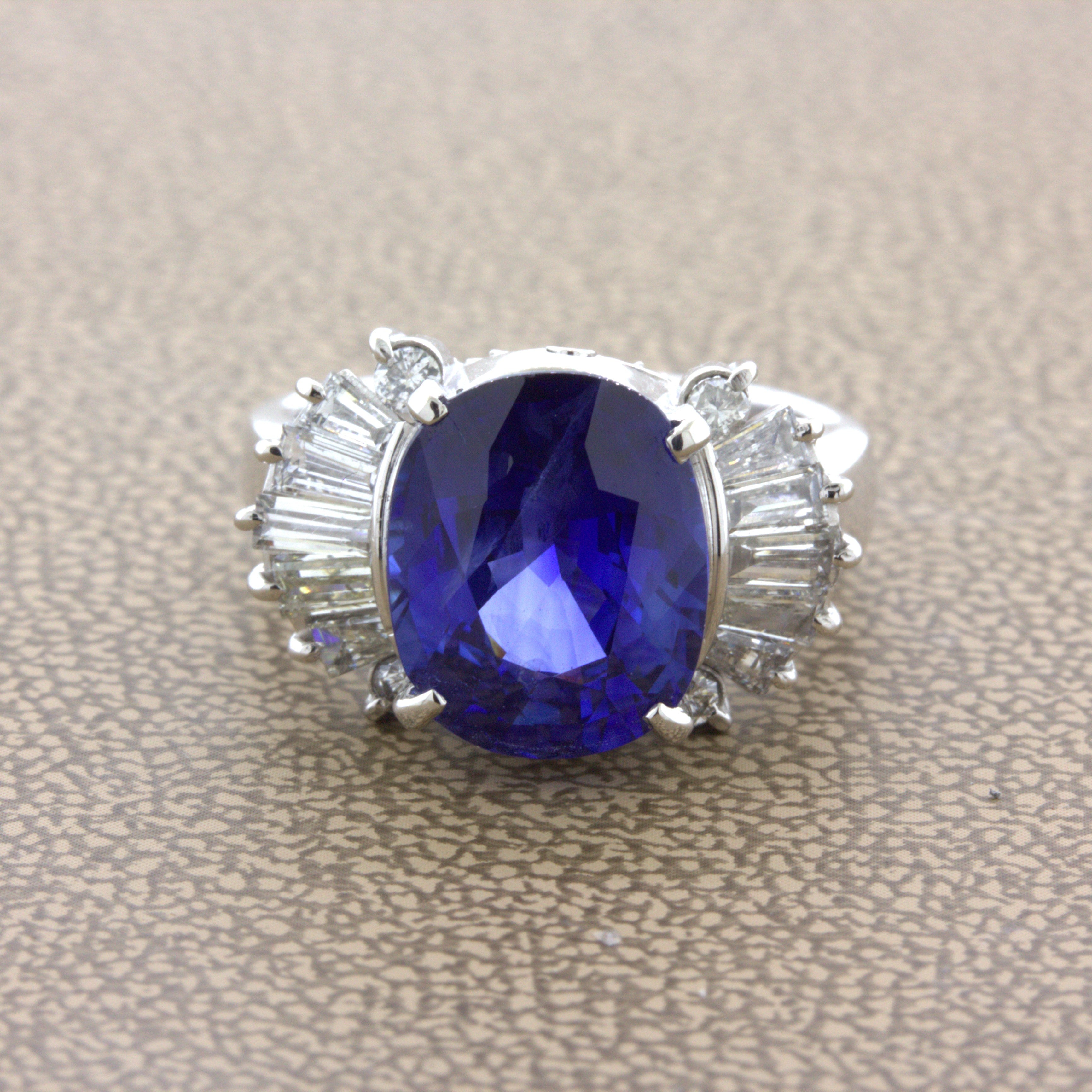 5.26 Carat Ceylon Sapphire Diamond Platinum Ring, GIA Certified